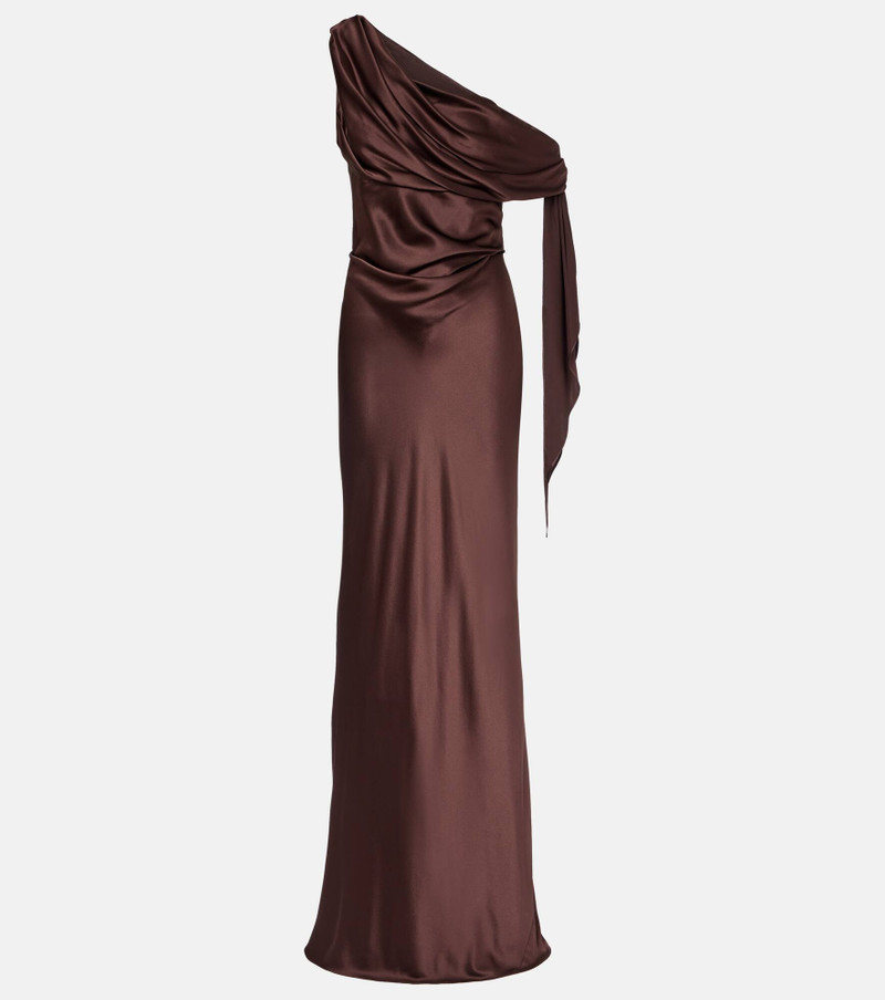 Draped asymmetrical silk satin gown 1