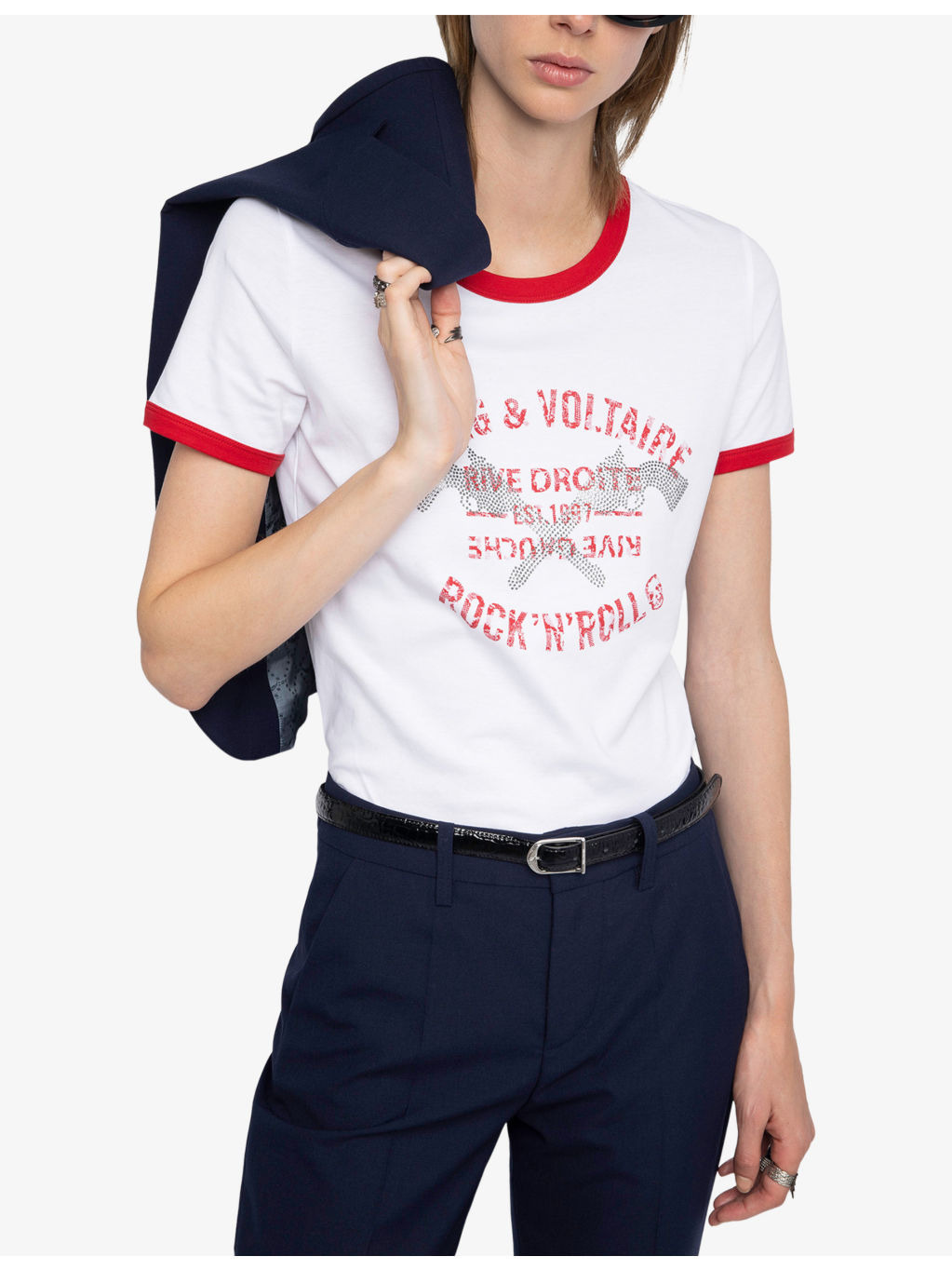Rhinestone-Embellished Short-Sleeve Cotton T-Shirt - 3