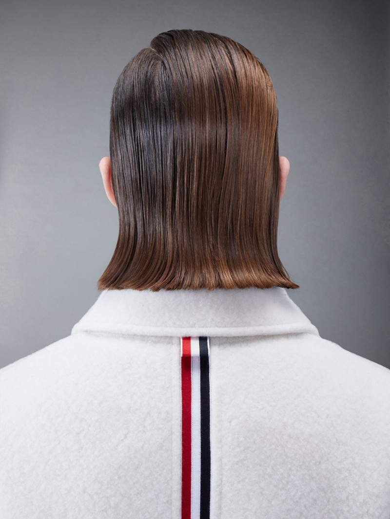 Wool Fleece Stripe Round Collar Overcoat 4