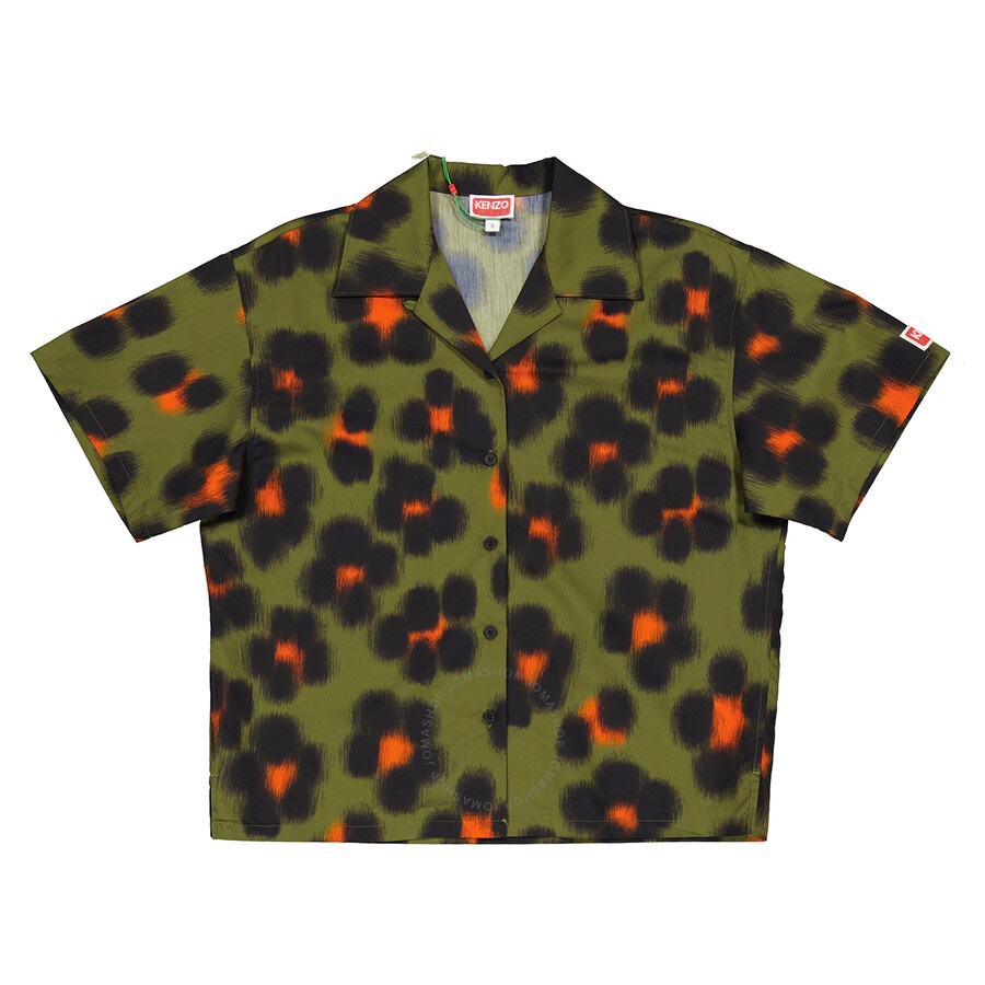 Kenzo Ladies Khaki Hana Leopard Boxy Shirt - 1