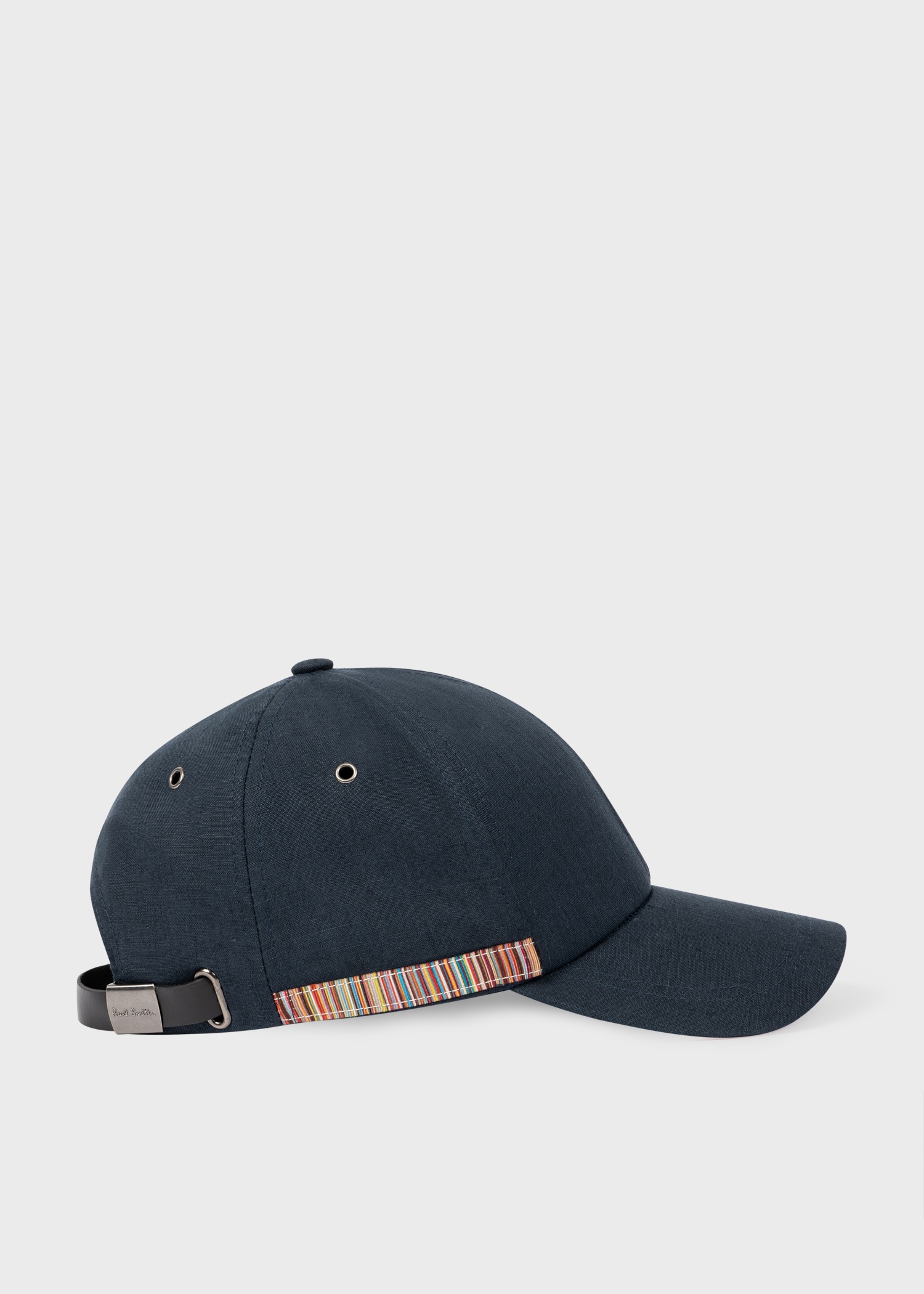 Dark Navy Linen Signature Stripe Trim Cap - 1