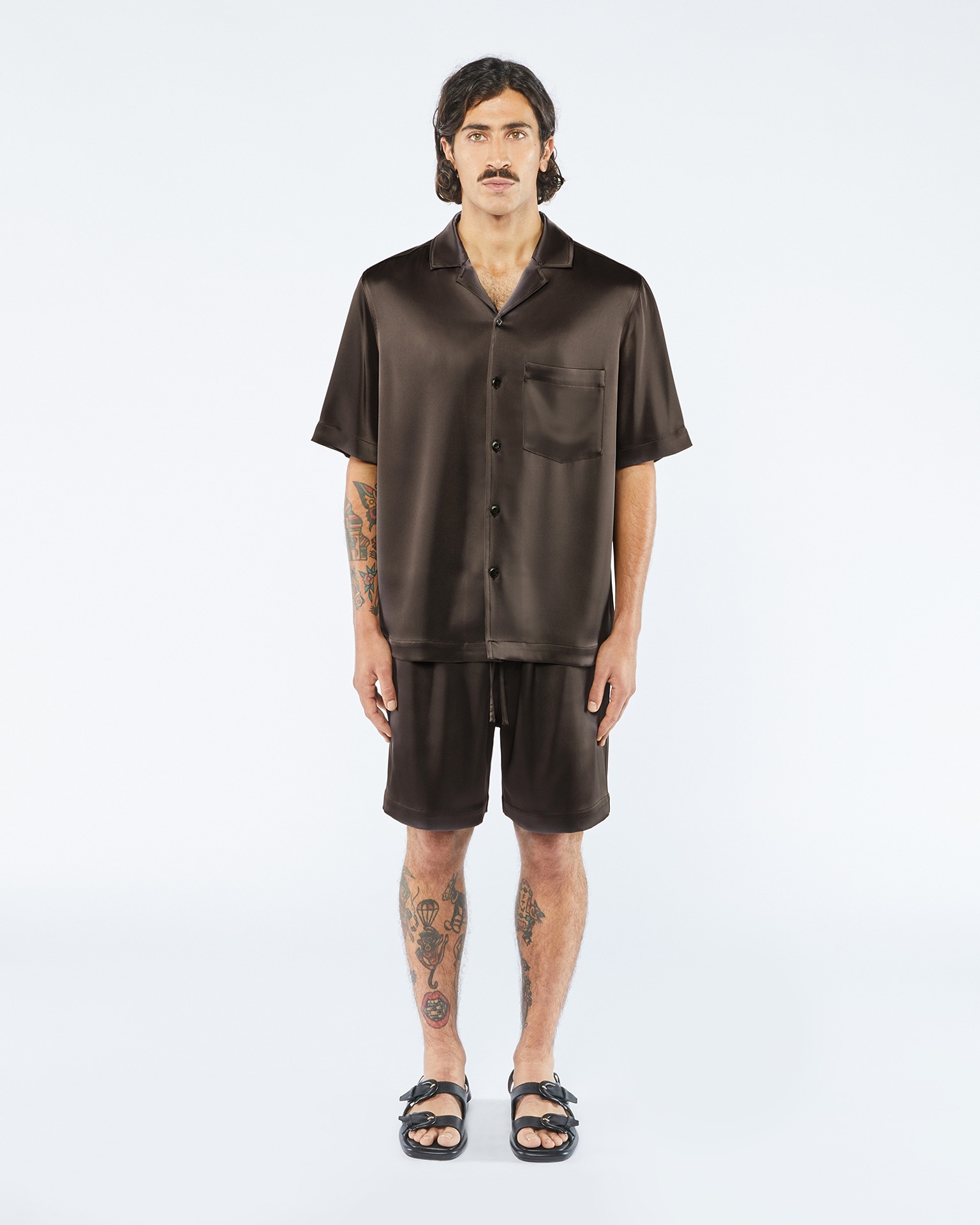 MIK - ANEW Relaxed satin shirt - Espresso - 2