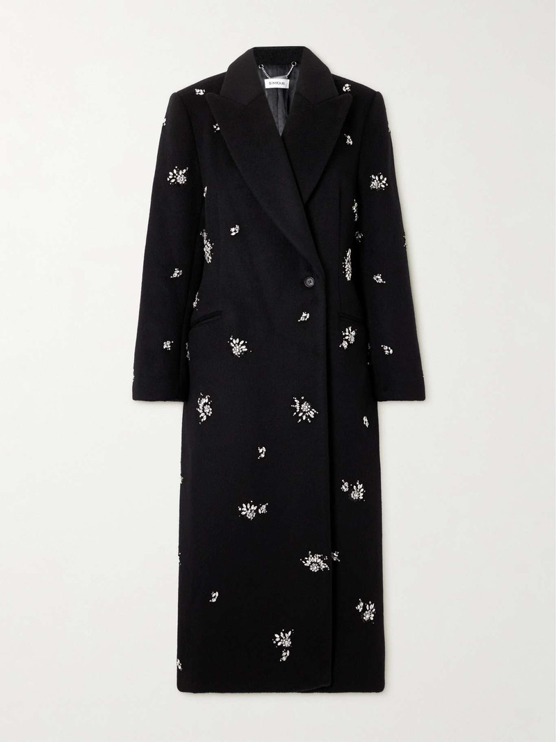 Gianni crystal-embellished brushed wool-blend coat 1