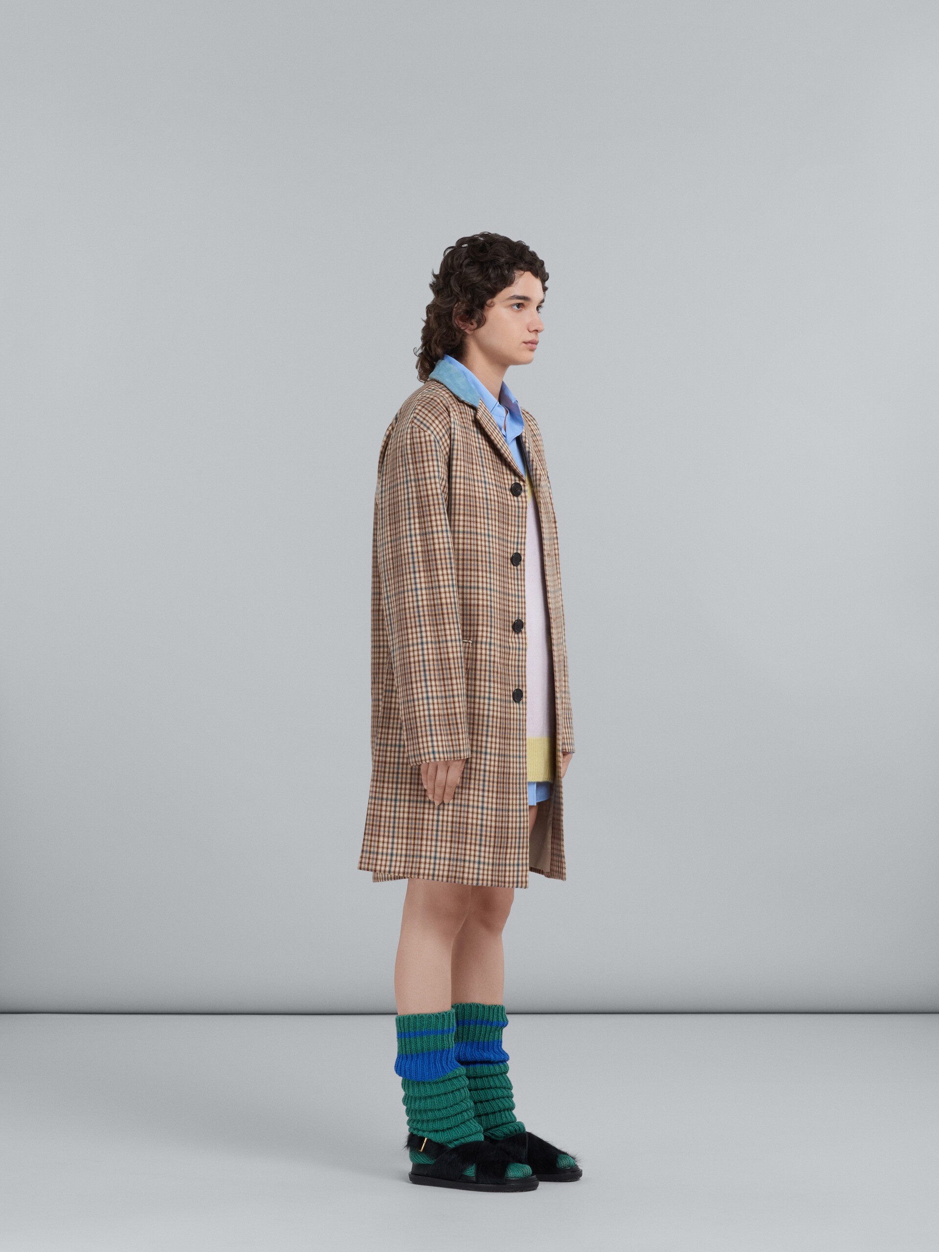 BEIGE CHECK WOOL COAT - 6