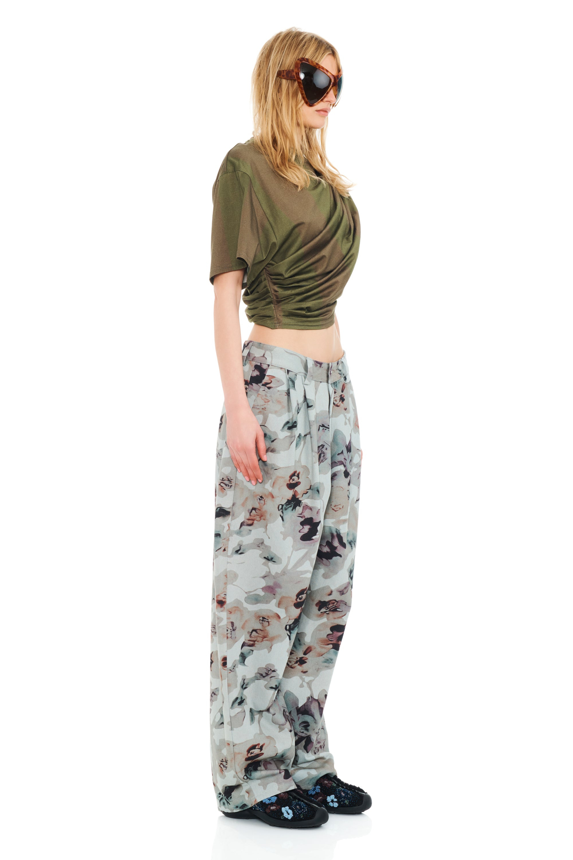 BEIGE WATERCOLOR ROSES CATCHFLY PANT - 3
