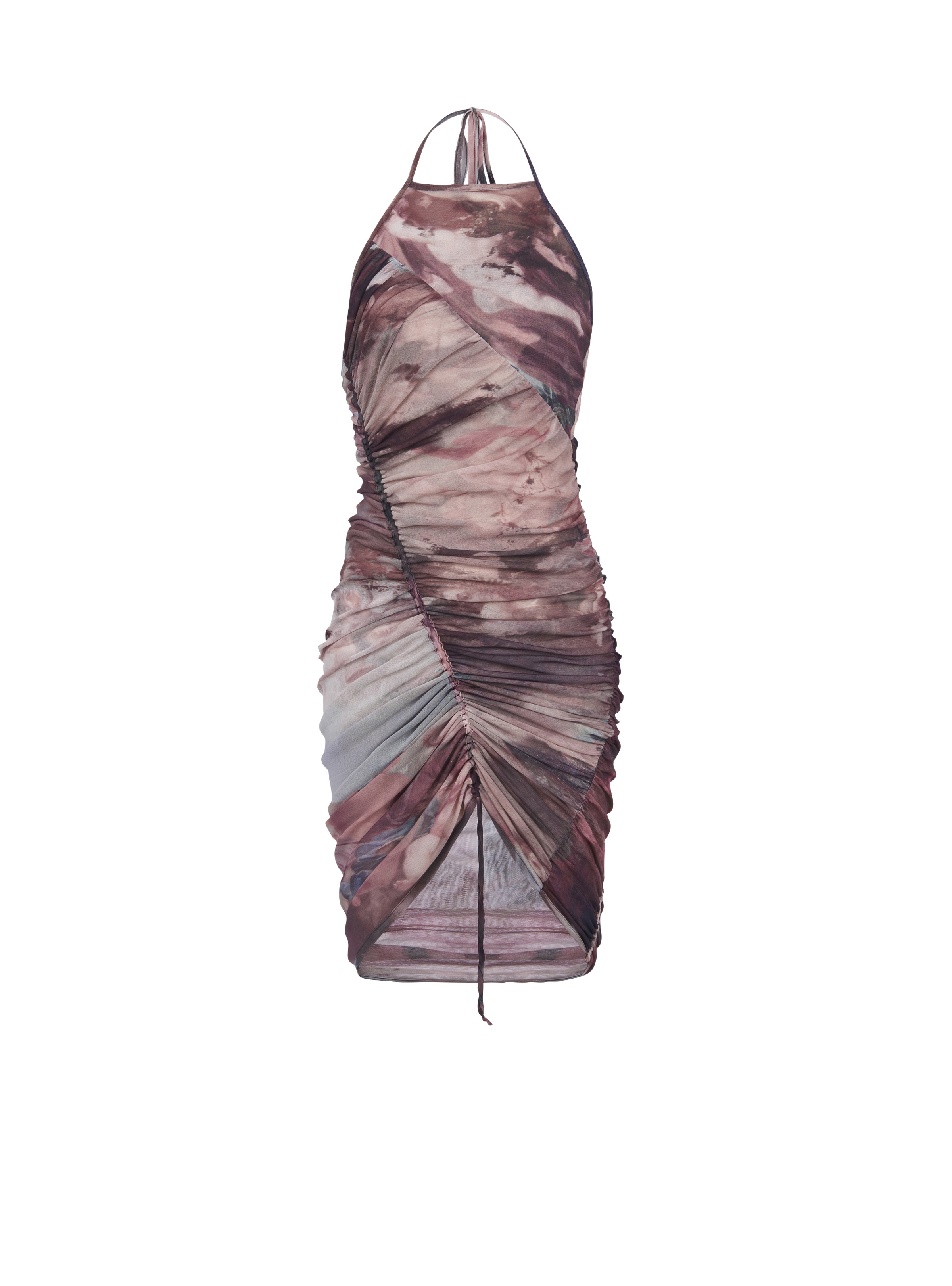Short Pastel printed draped tulle dress - 1