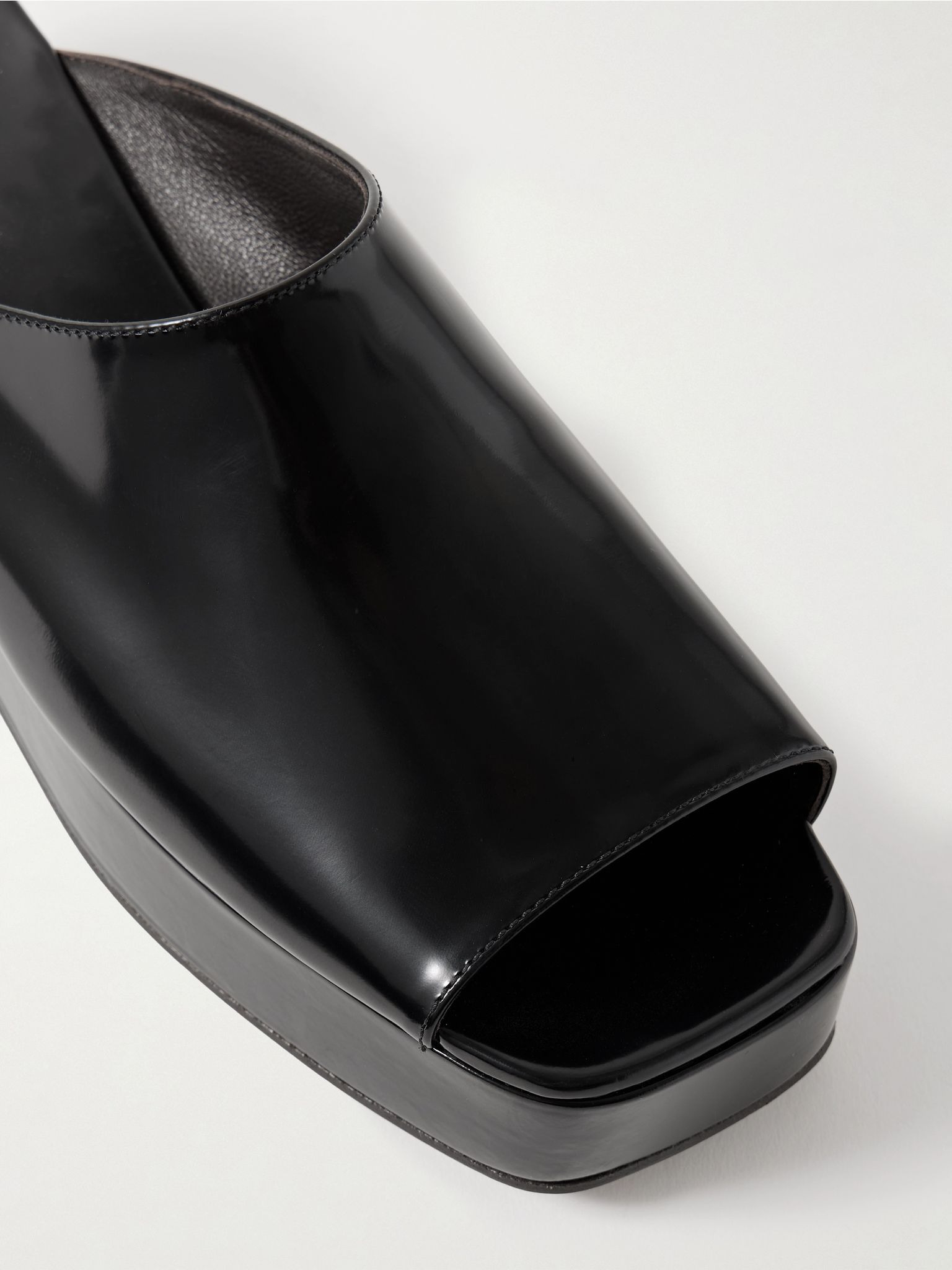 Emi glossed-leather platform slides Black - 4