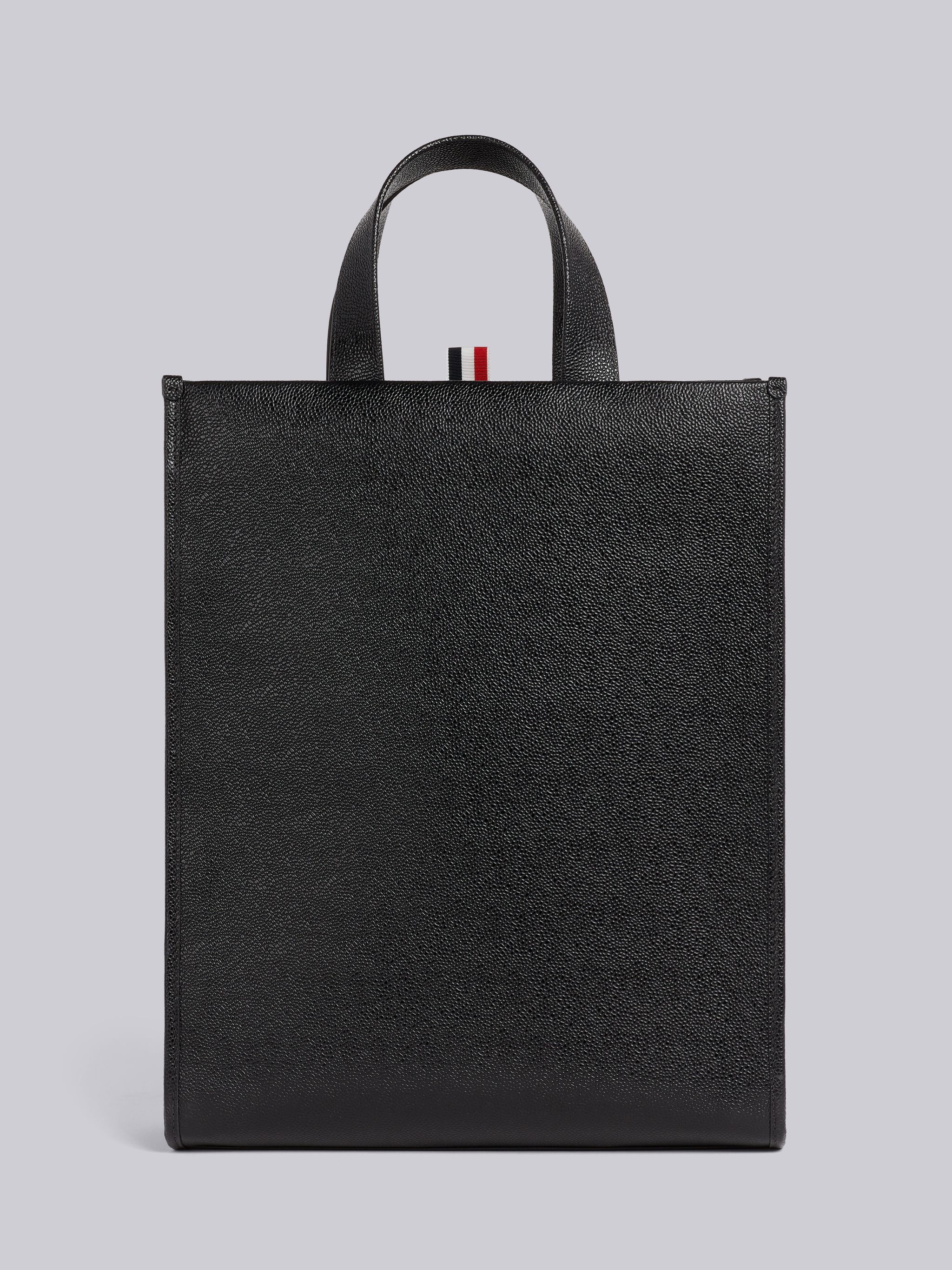 Black Pebble Grain Leather Shoulder Strap Tote - 4