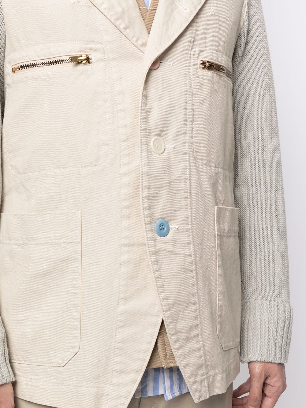 contrasting-sleeve cotton blazer - 5