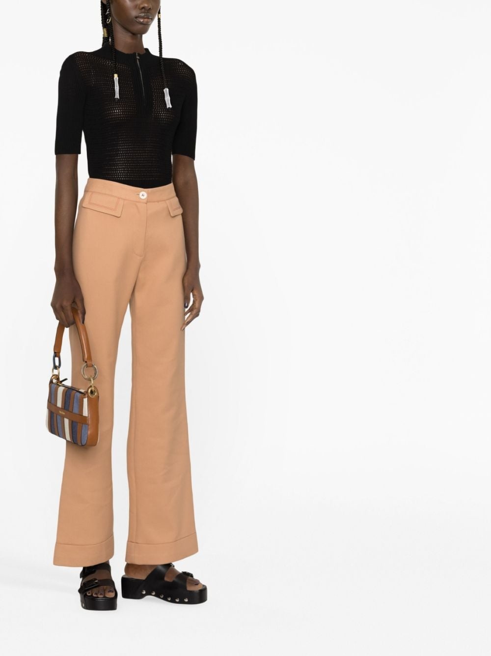 high-waisted flared cotton trousers - 2