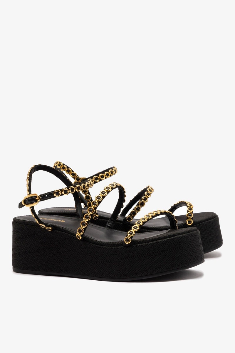 Gio Milanina Flatform Sandal In Black Raffia 3