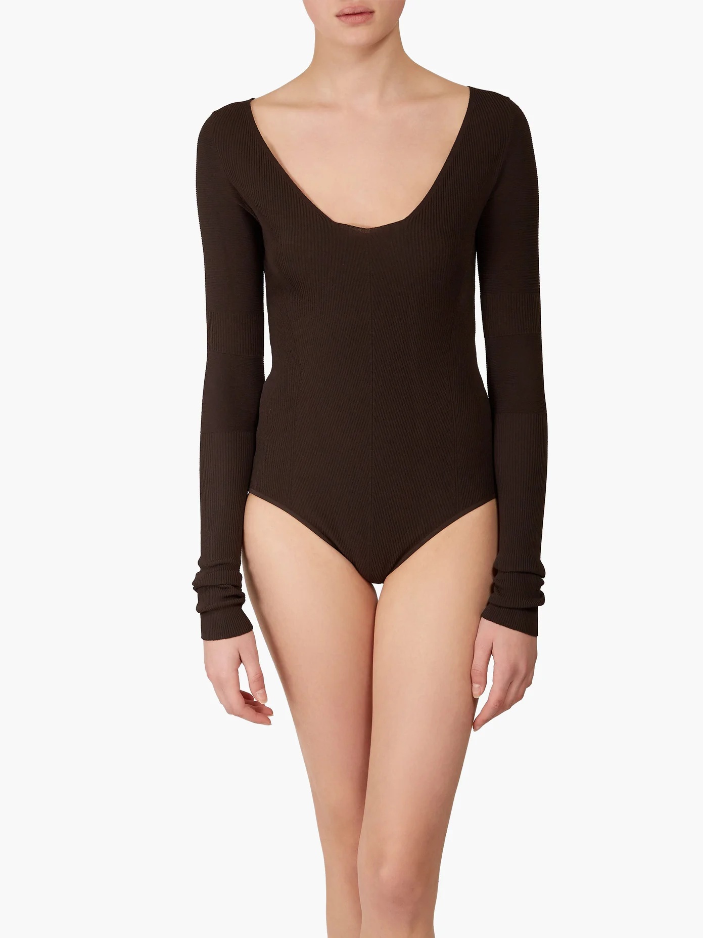 Long-sleeved ribbed-knit jersey bodysuit - 4