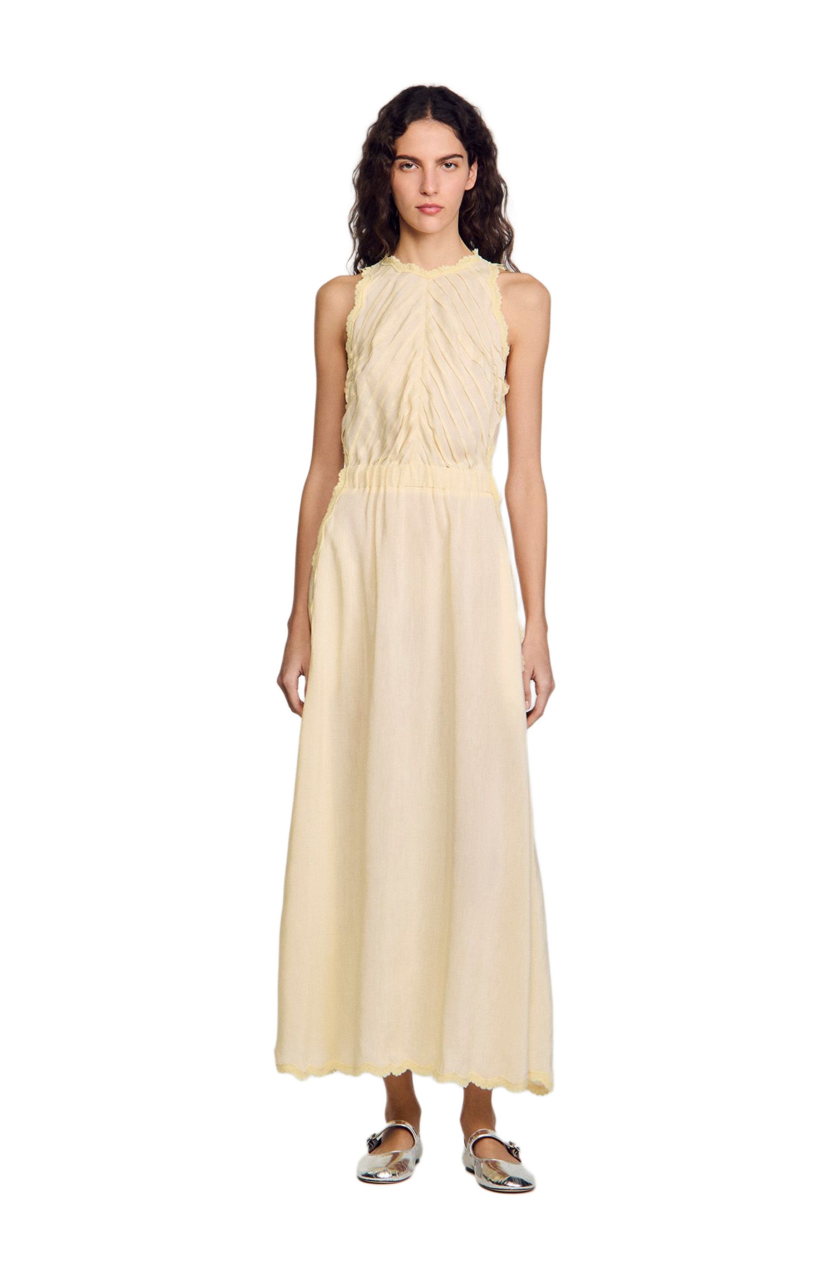 SANDRO Maxi dress with lace details in Light Yellow at Nordstrom - 1
