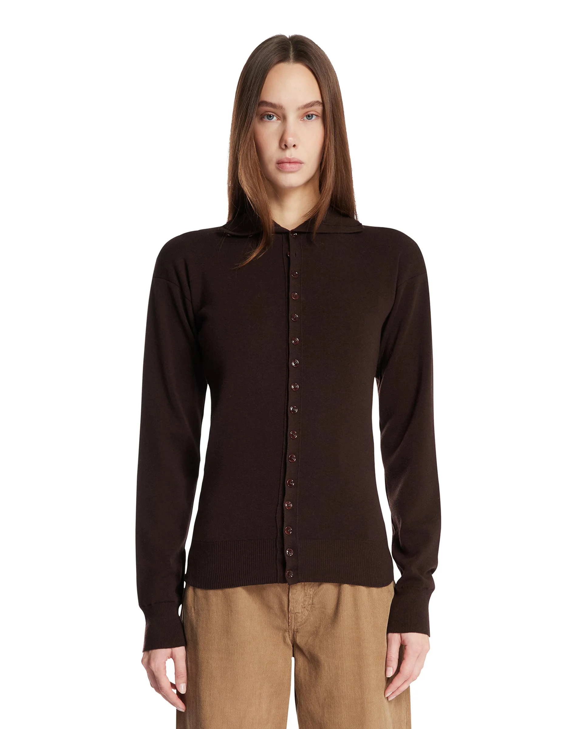 Dark Brown Wool Cardigan - 1