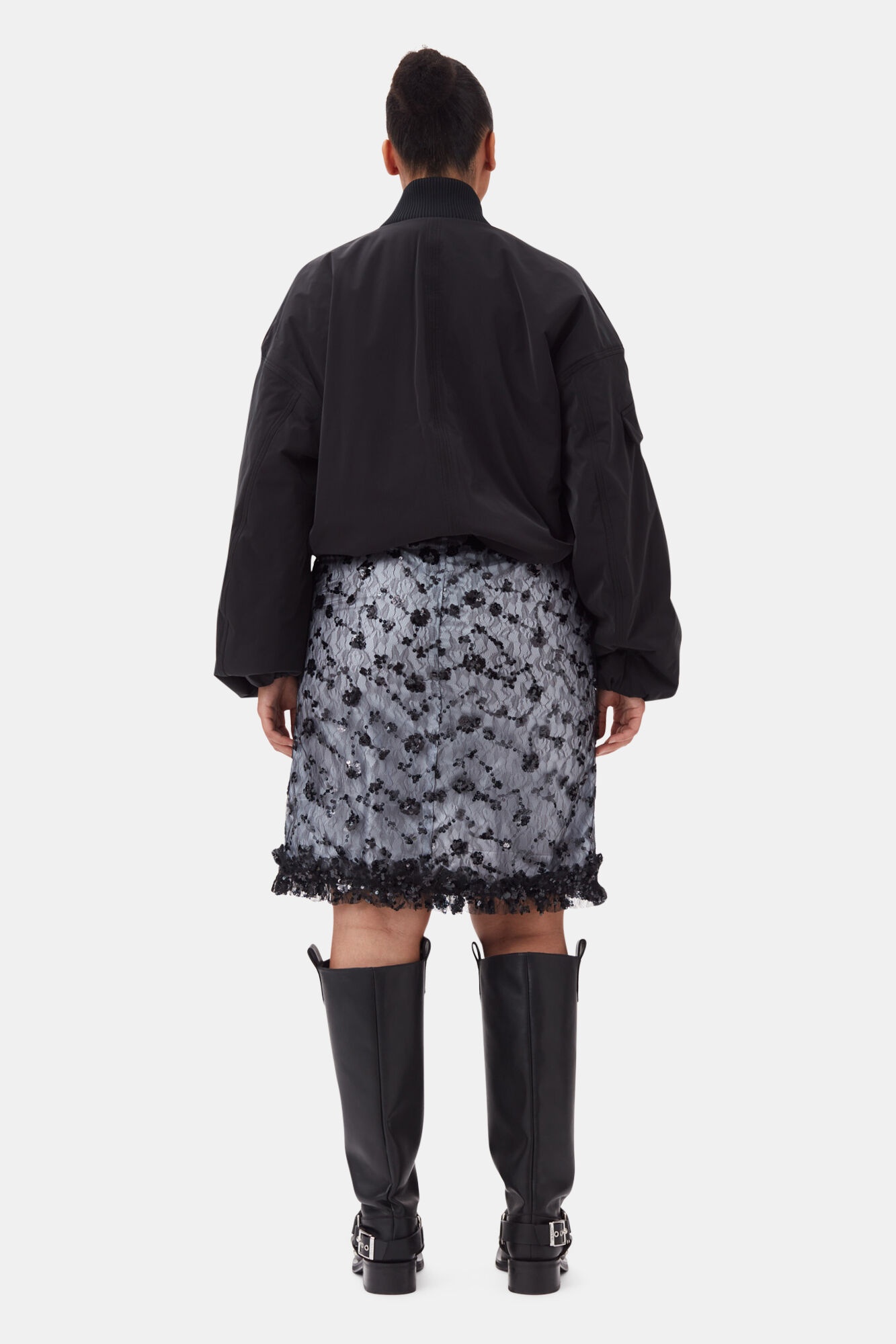 BLACK TWILL OVERSIZED SHORT BOMBER JACKET - 9