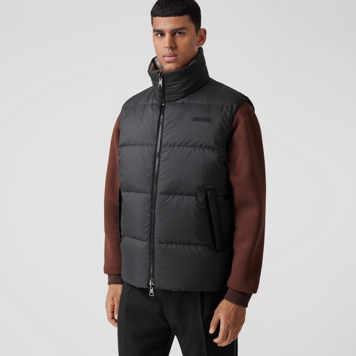 Packaway Hood Reversible Check Nylon Puffer Gilet - 5