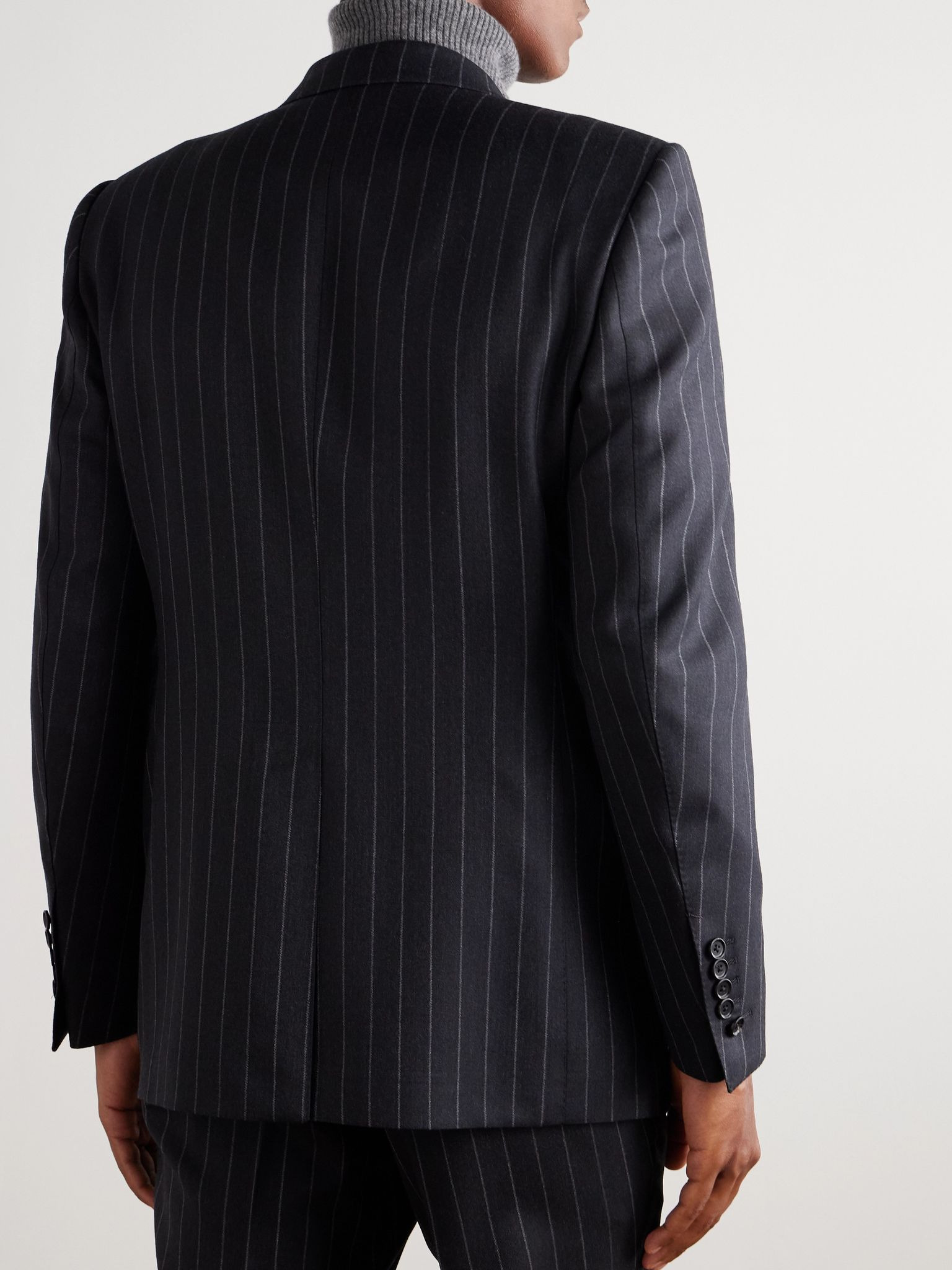 Dyllan Double-Breasted Striped Wool-Twill Suit Jacket Gray - 3