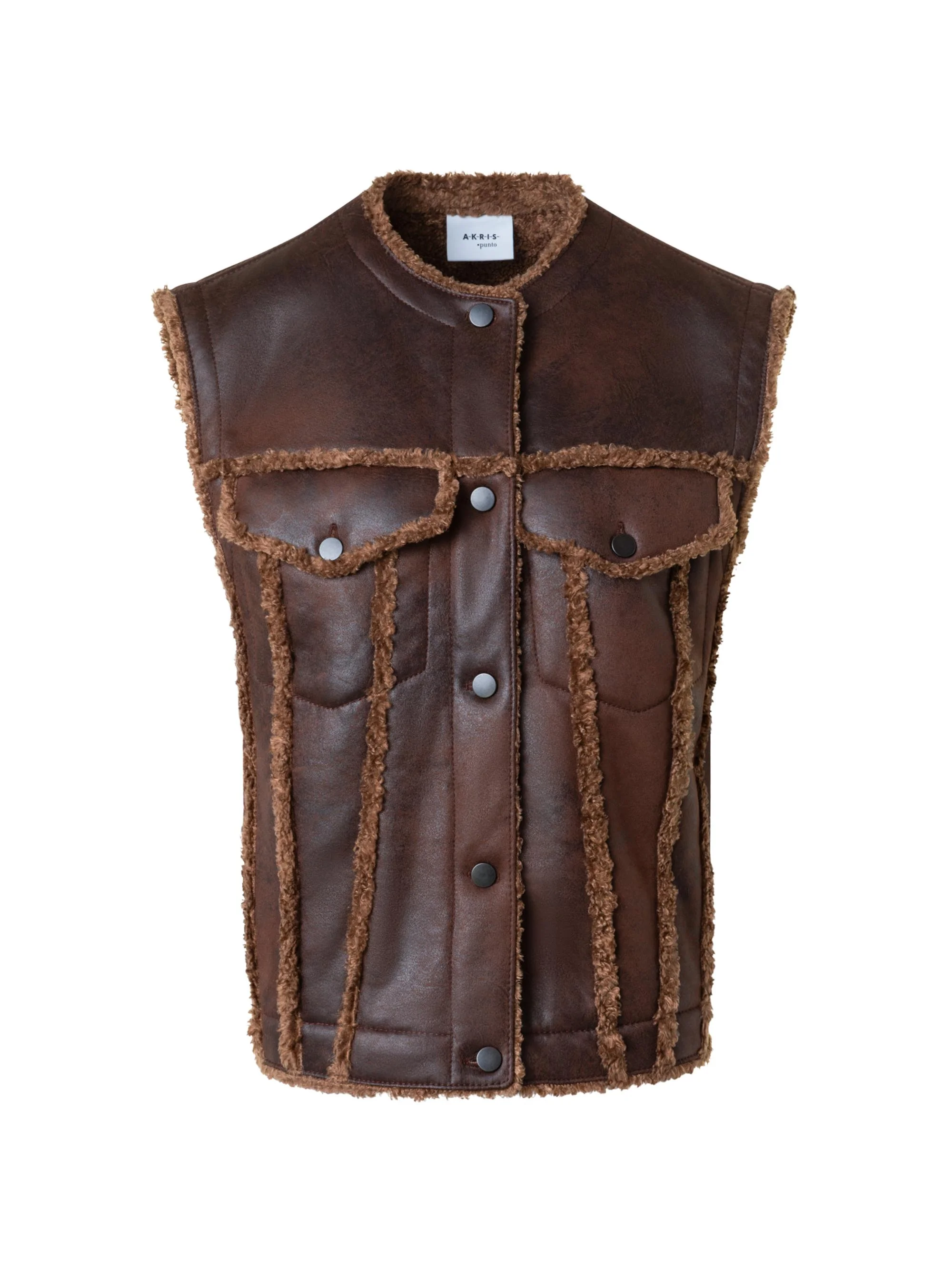Women's Faux Shearling-Trimmed Gilet - Bark - 1