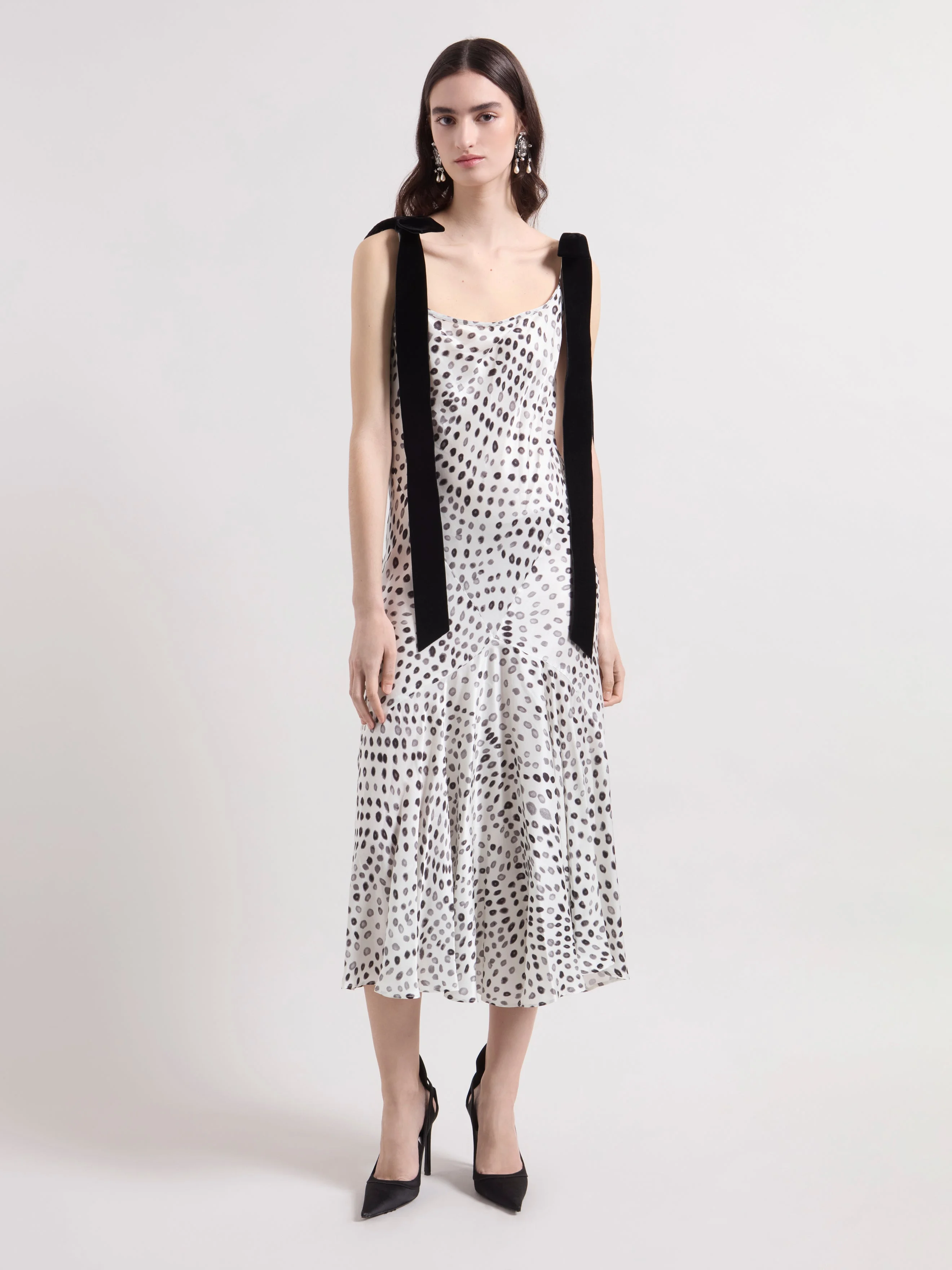 Satin Polka Dots Midi Dress - 1