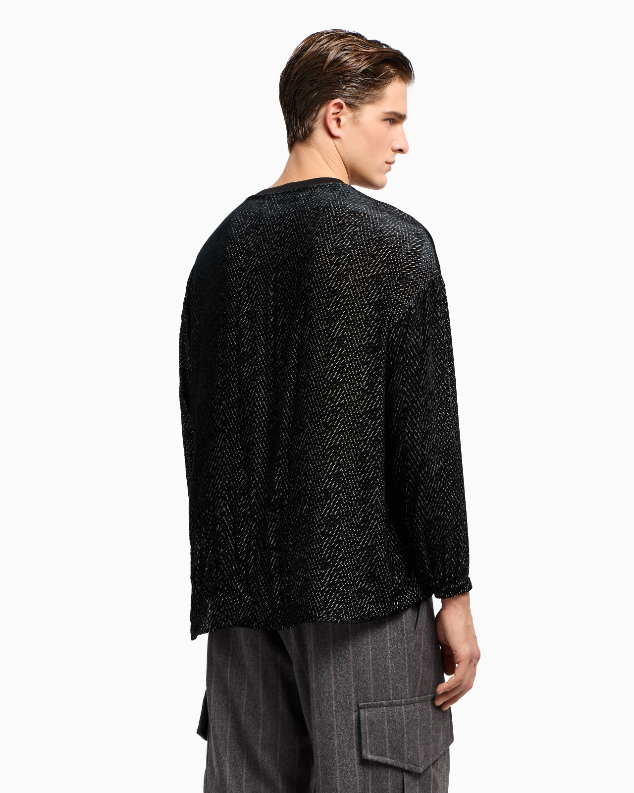 CREW-NECK SHIRT IN PRINTED VISCOSE AND SILK - 3