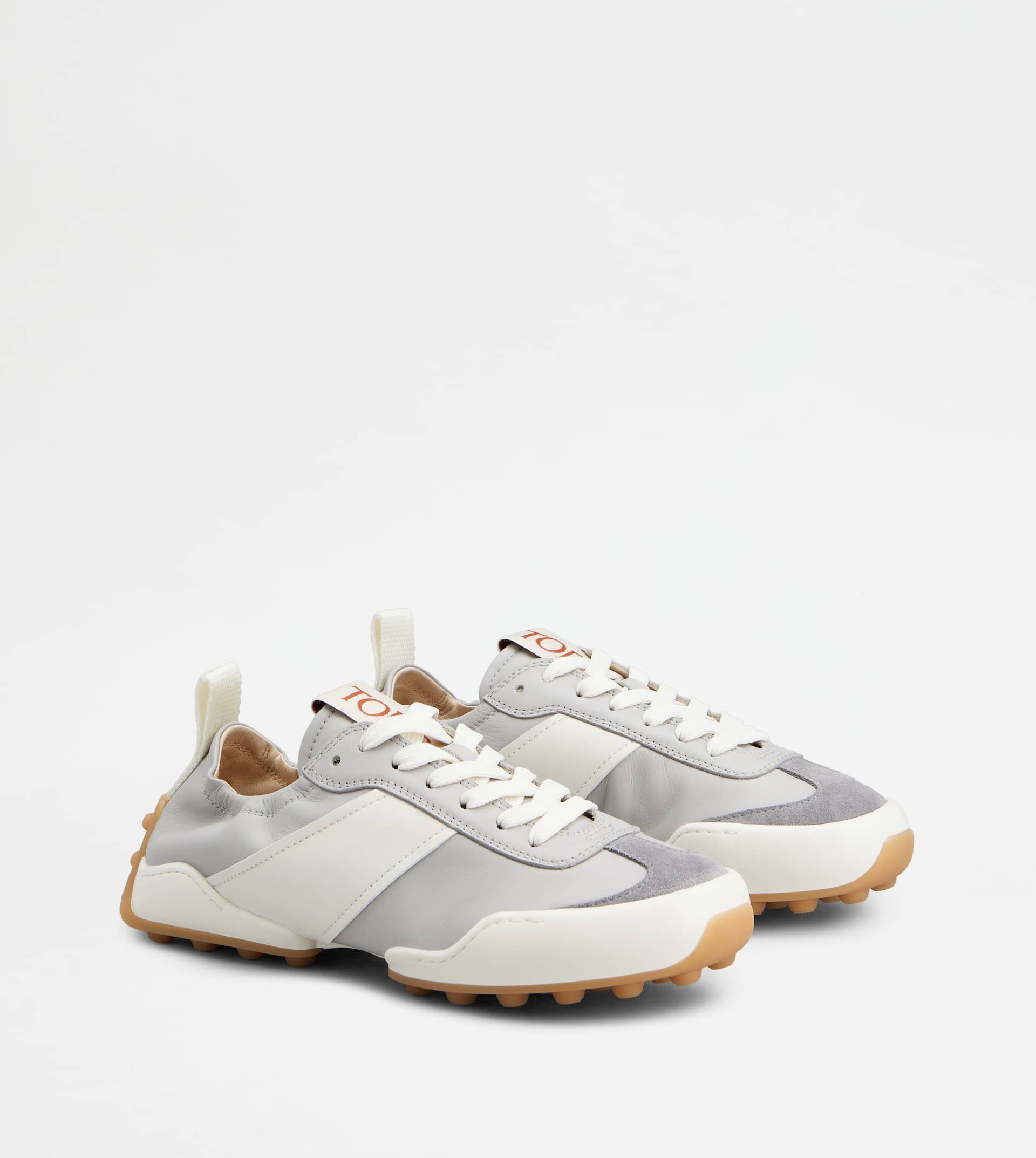 SNEAKERS IN LEATHER - WHITE, GREY - 3