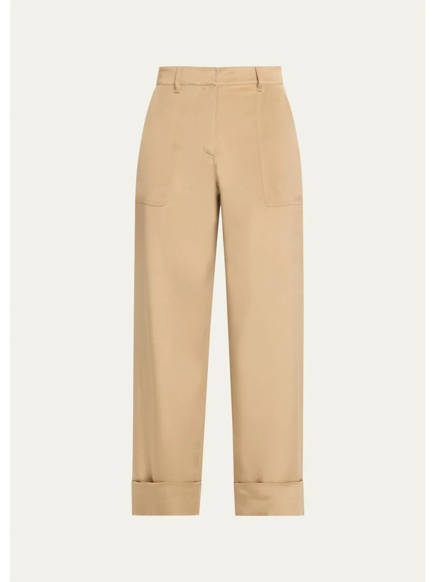 Cuffed Straight-Leg Silk Georgette Pants - 1
