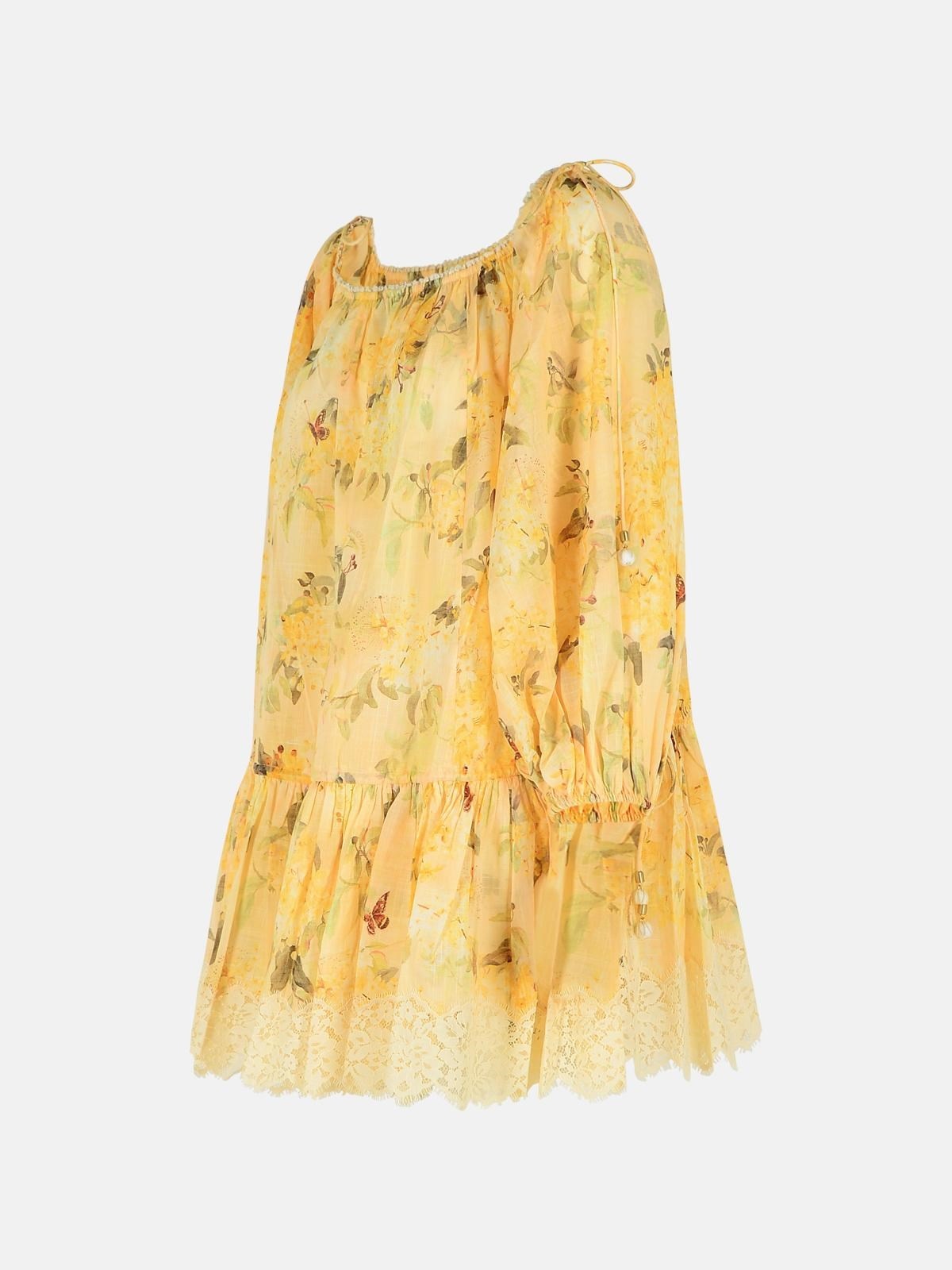 'CASCADIAN' YELLOW COTTON MINI DRESS 'BOTANICAL FLORA' - 2