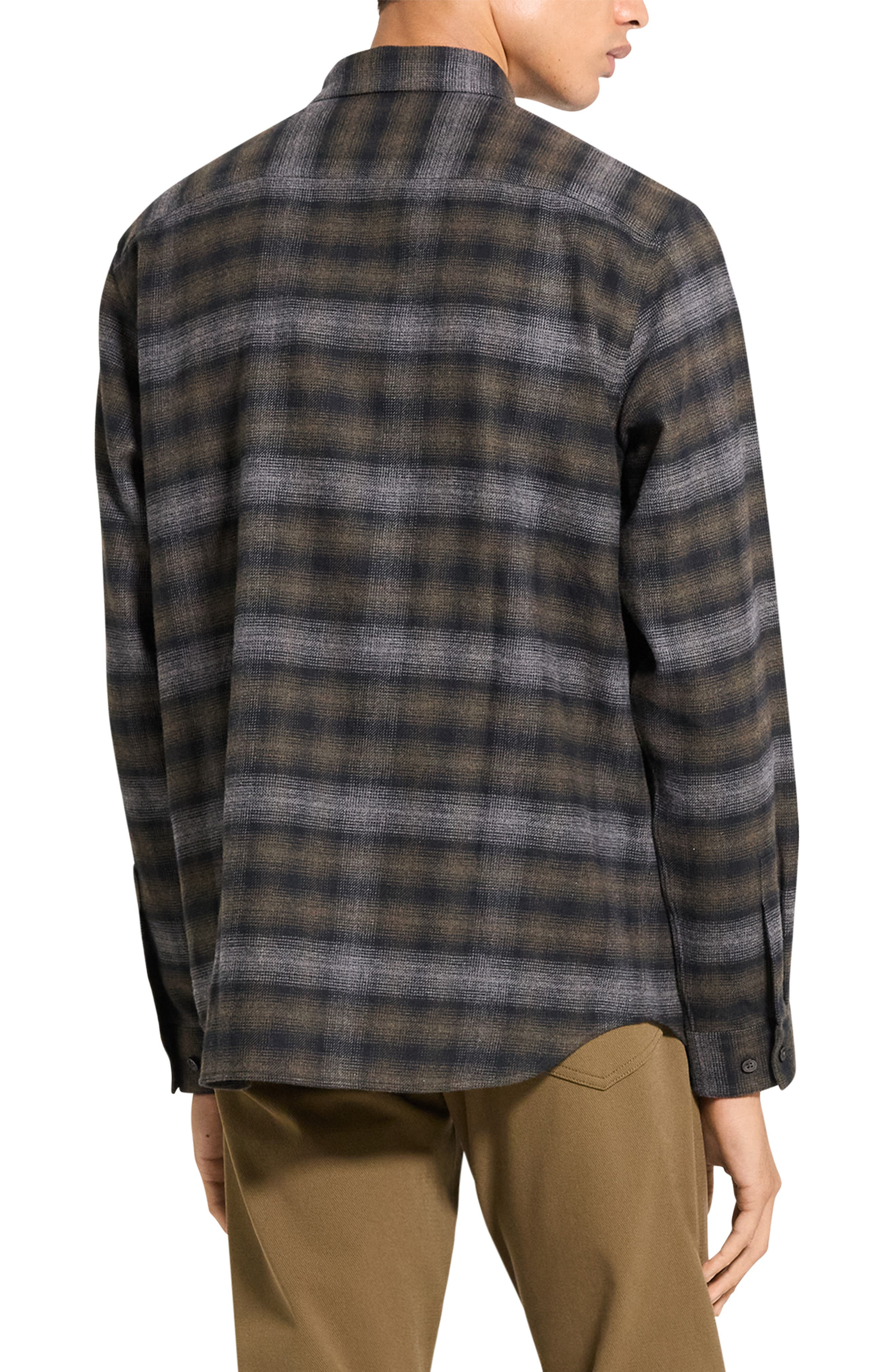 Theory Irving Plaid Cotton Flannel Button-Up Shirt in Duffle Melange-Qi9 at Nordstrom - 3
