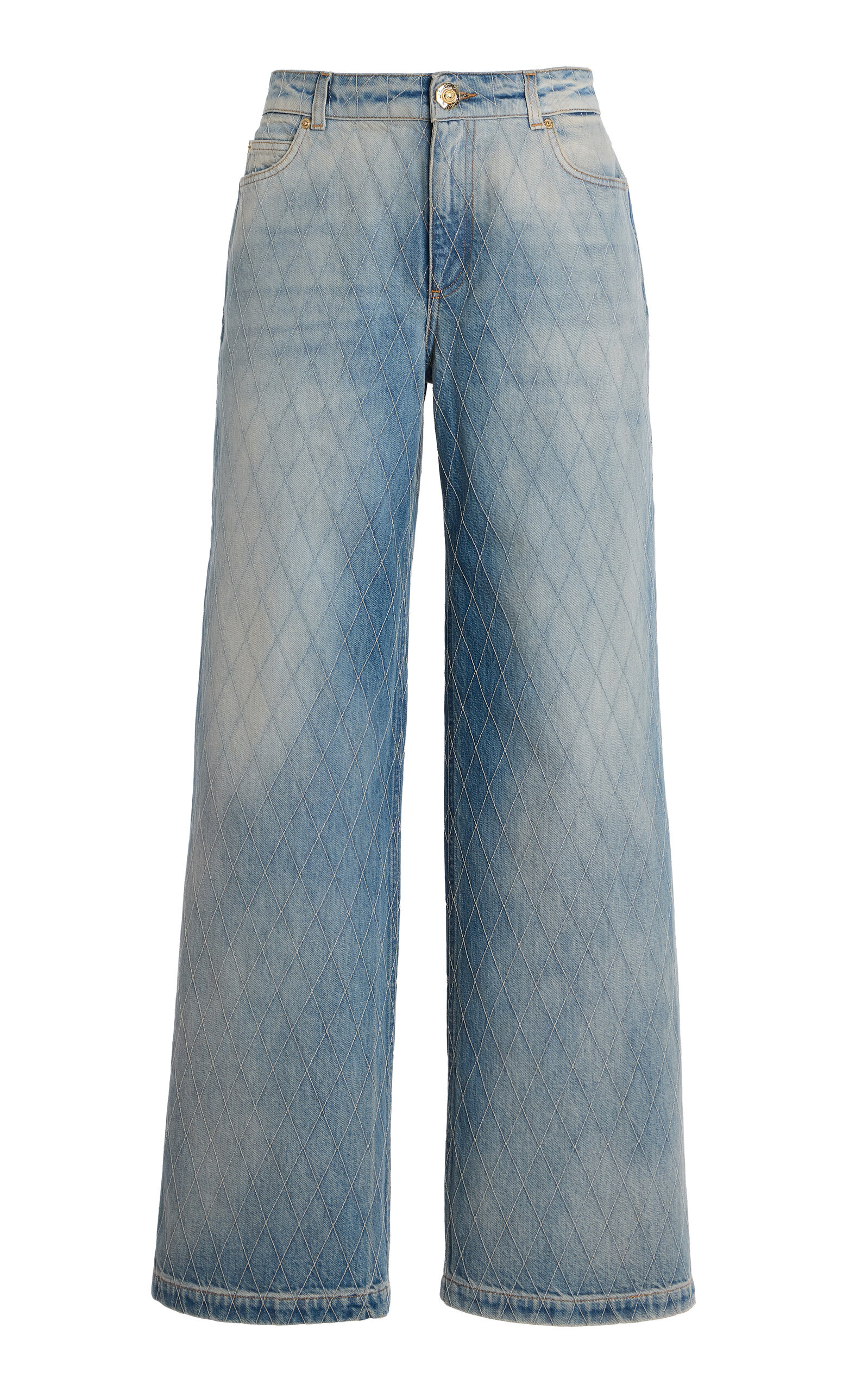 Quilted Rigid Straight-Leg Jeans medium wash - 1