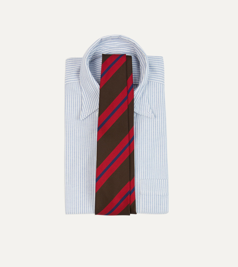 Drake's Brown and Red Stripe Mogador Silk Tipped Tie outlook