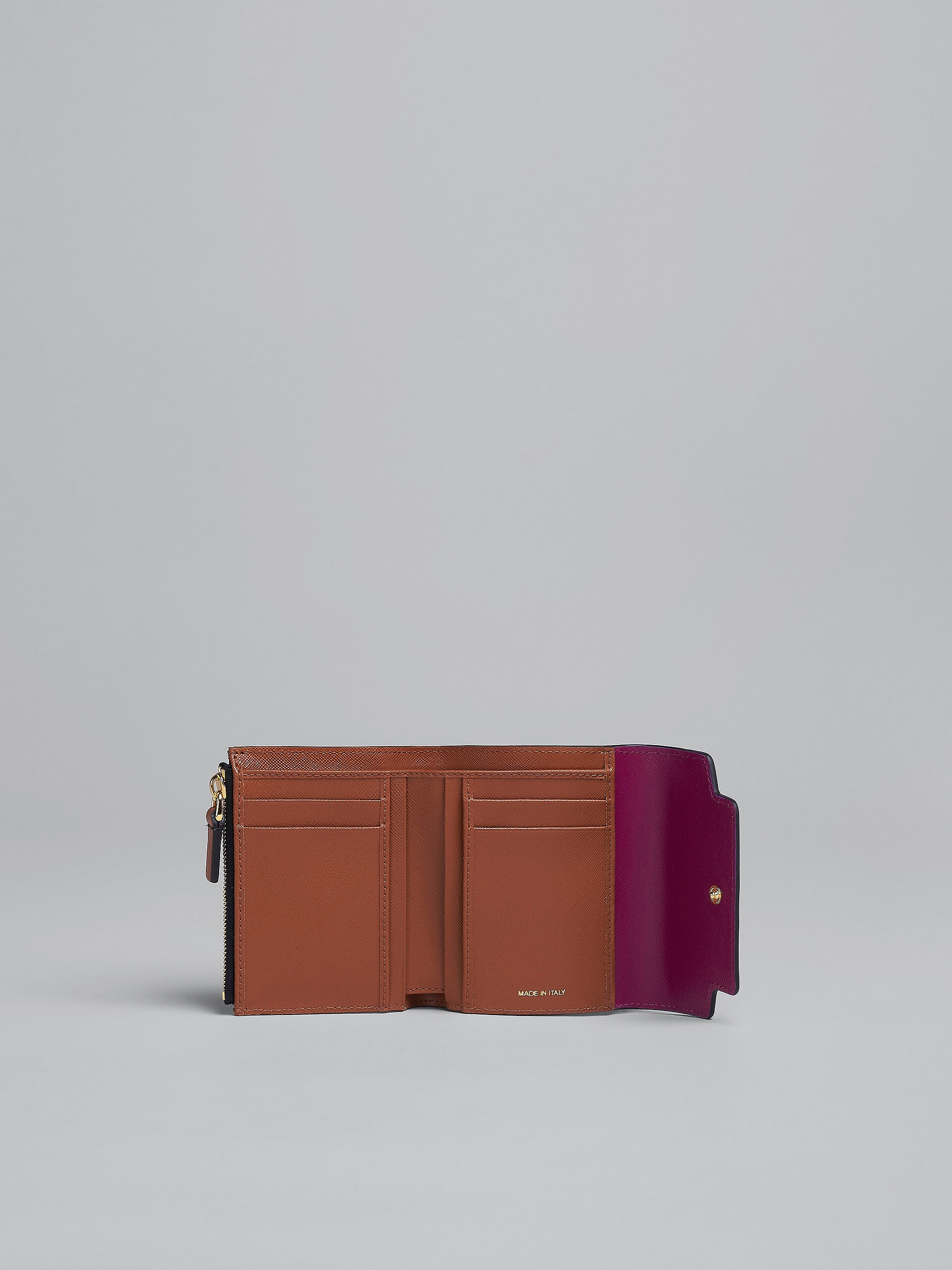 PURPLE GREY AND BROWN SAFFIANO TRI-FOLD WALLET - 2