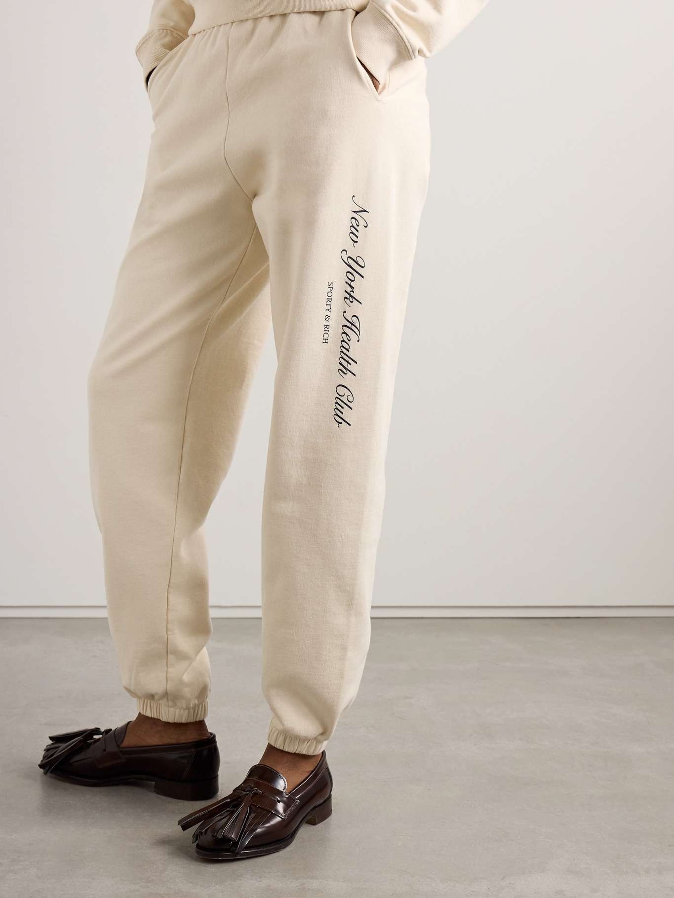 Printed cotton-jersey track pants Cream - 3