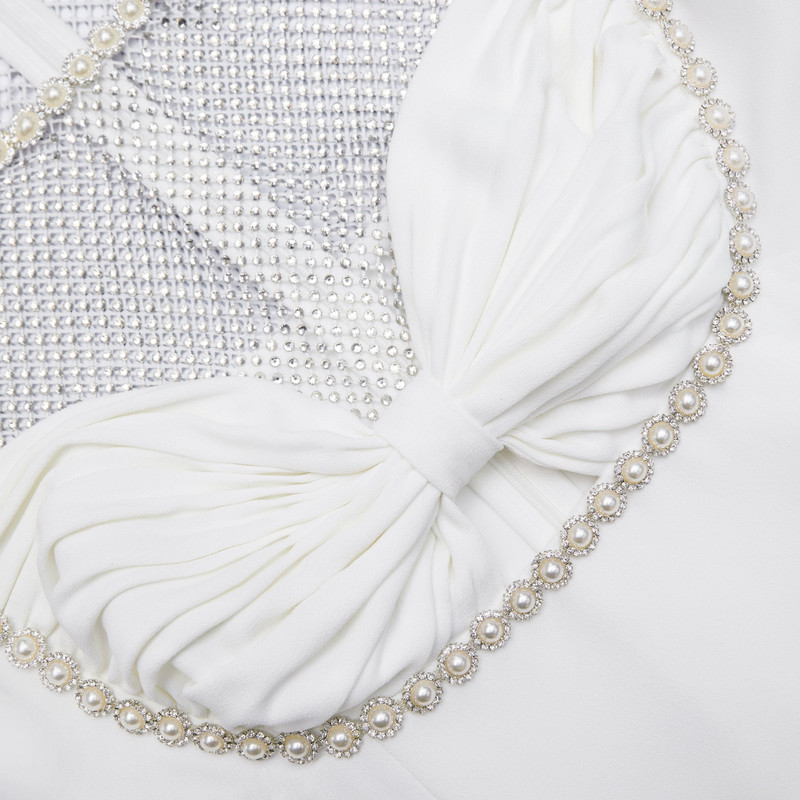 self-portrait White Crepe Diamante Mesh Mini Dress - SS24-953S-W |  REVERSIBLE