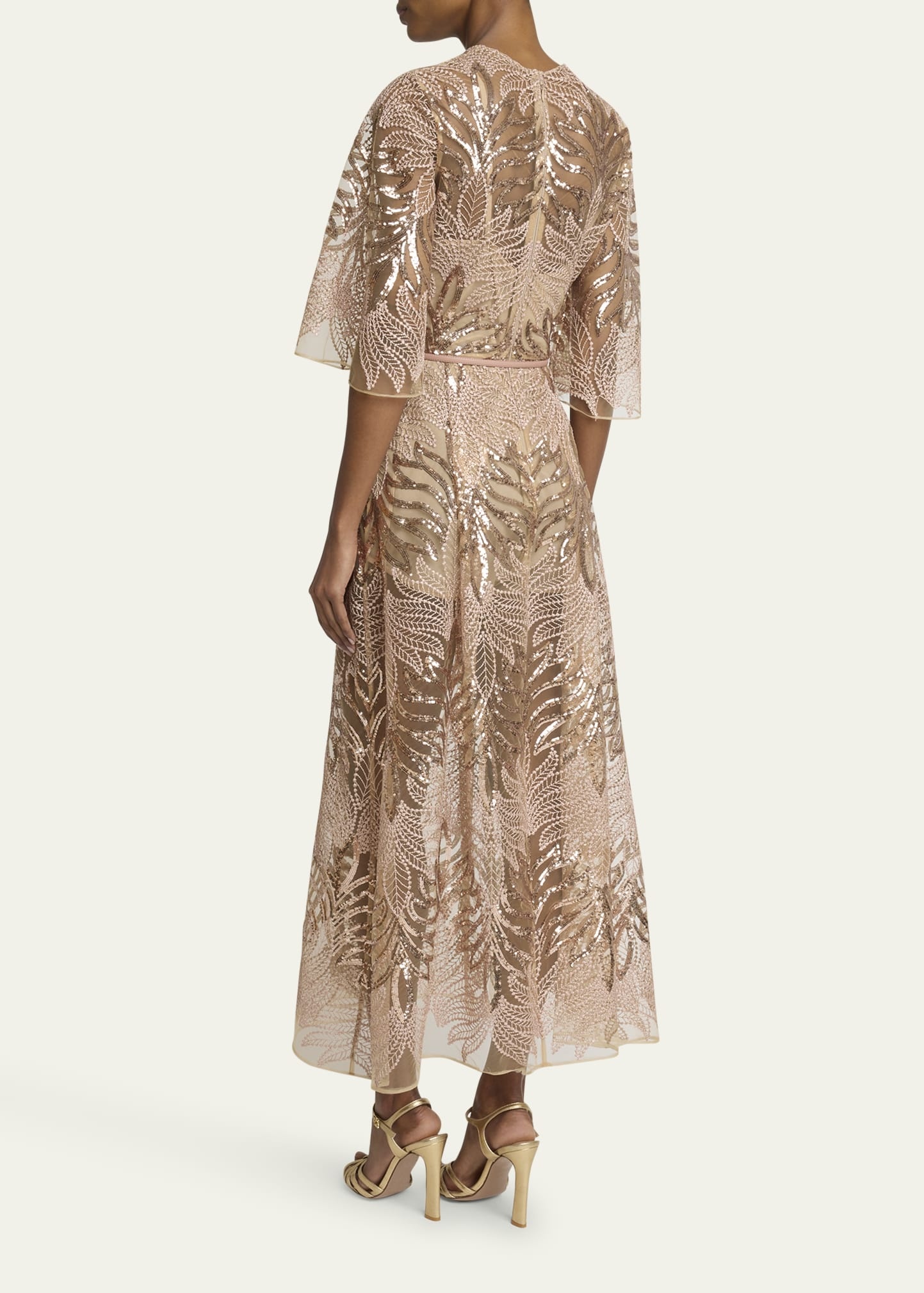 Sequin Embroidered Tulle Midi Dress - 3