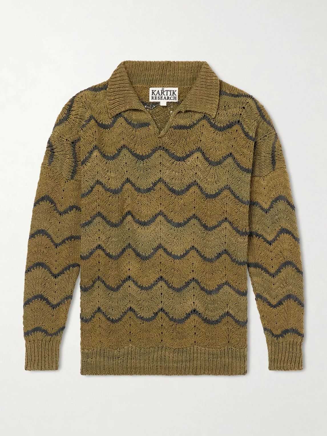 Striped Knitted Cotton Polo Sweater - 1