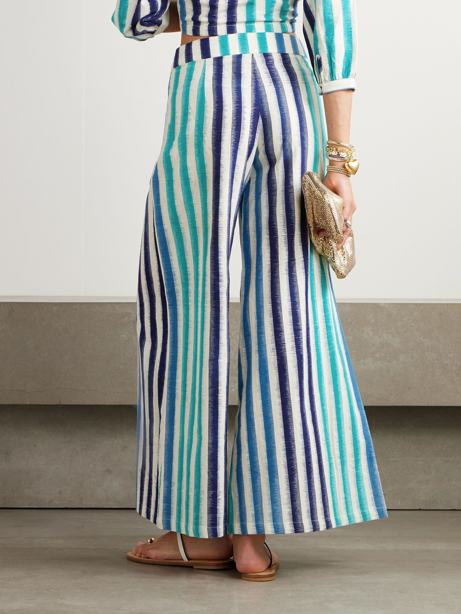 Adele striped cotton wide-leg pants Blue - 3