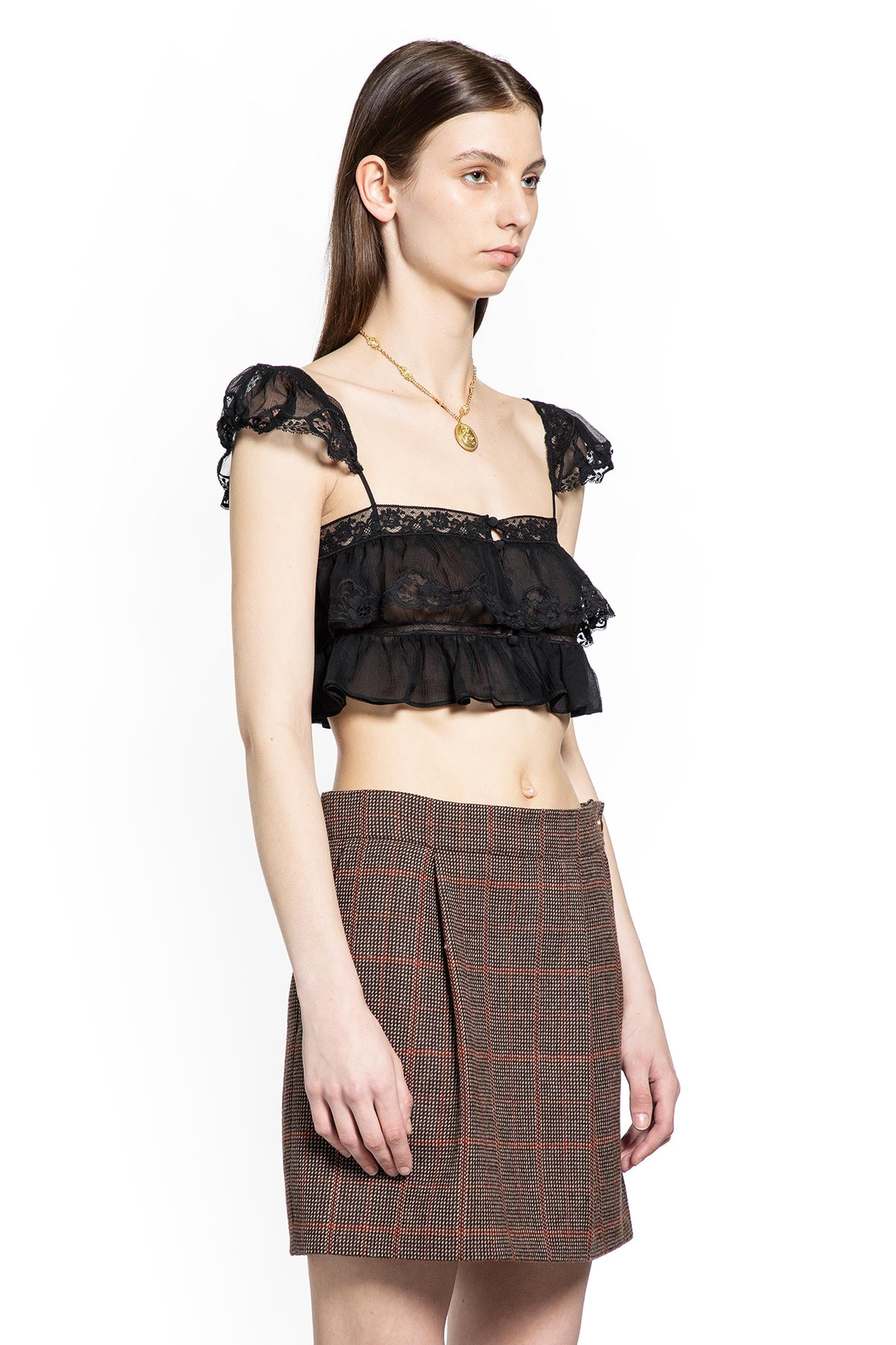 Silk Muslin And Lace Ruffled Crop Top - 3