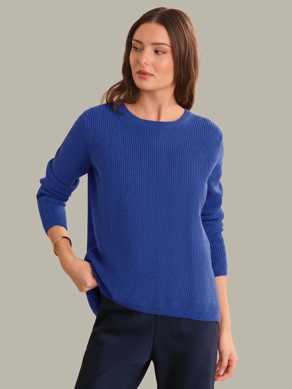 Emma: Crewneck Shaker Stitch Cotton Sweater - 1