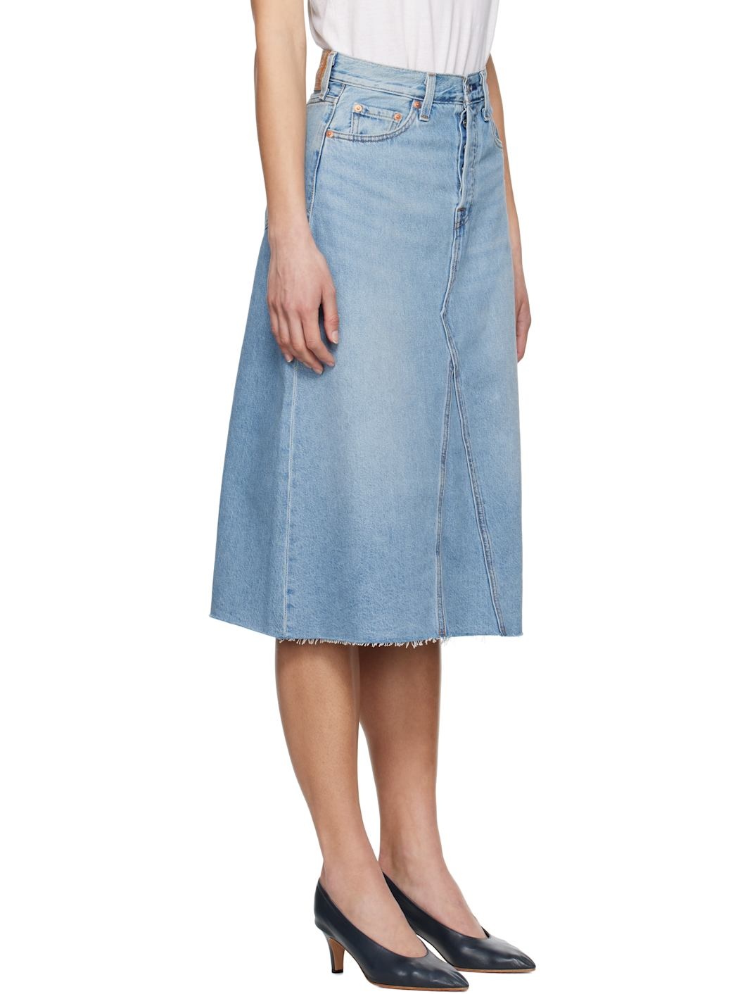 Blue High Rise A-Line Denim Midi Skirt - 2