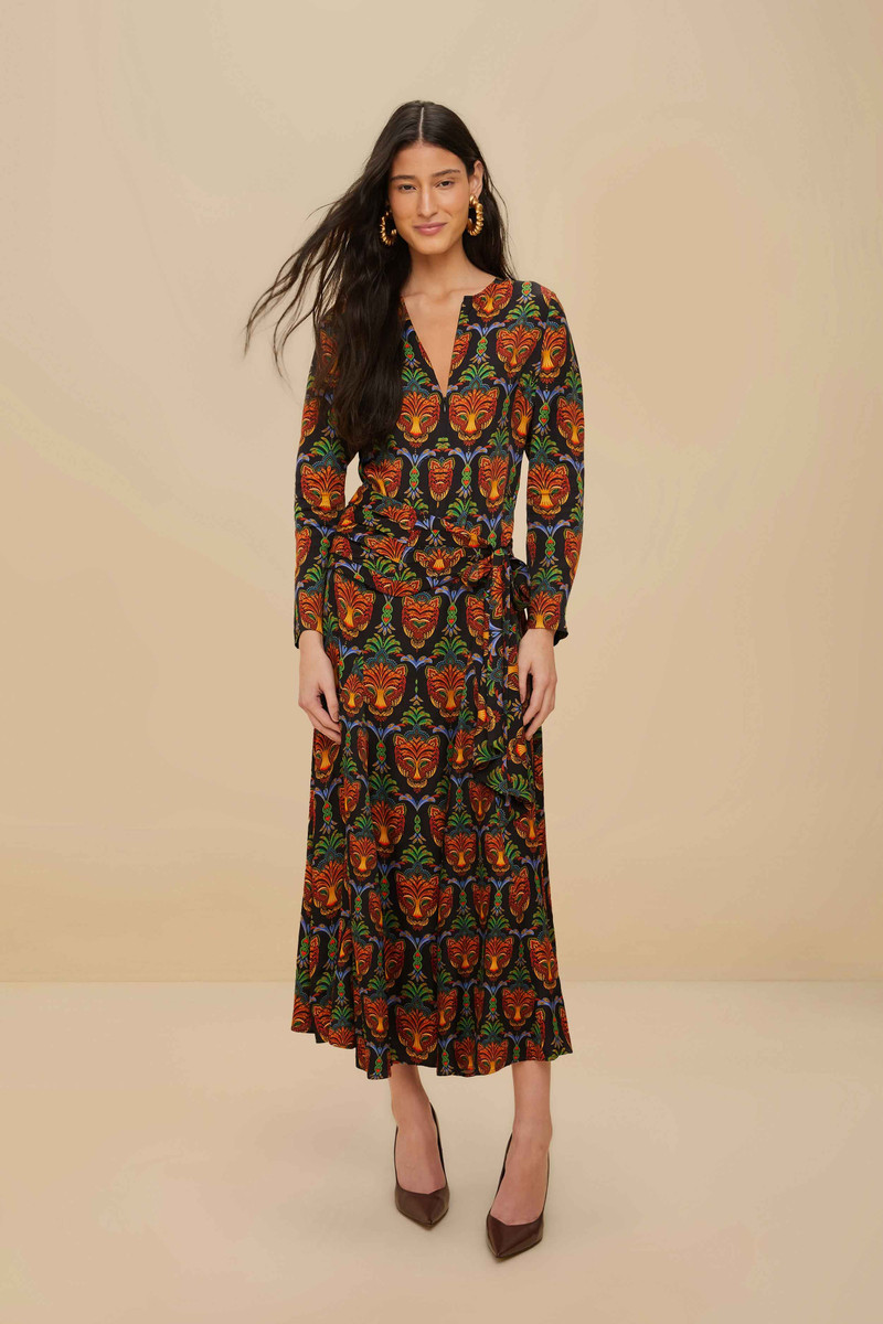 Black Boho Panther Lenzing™ Ecovero™ Viscose Midi Dress 1