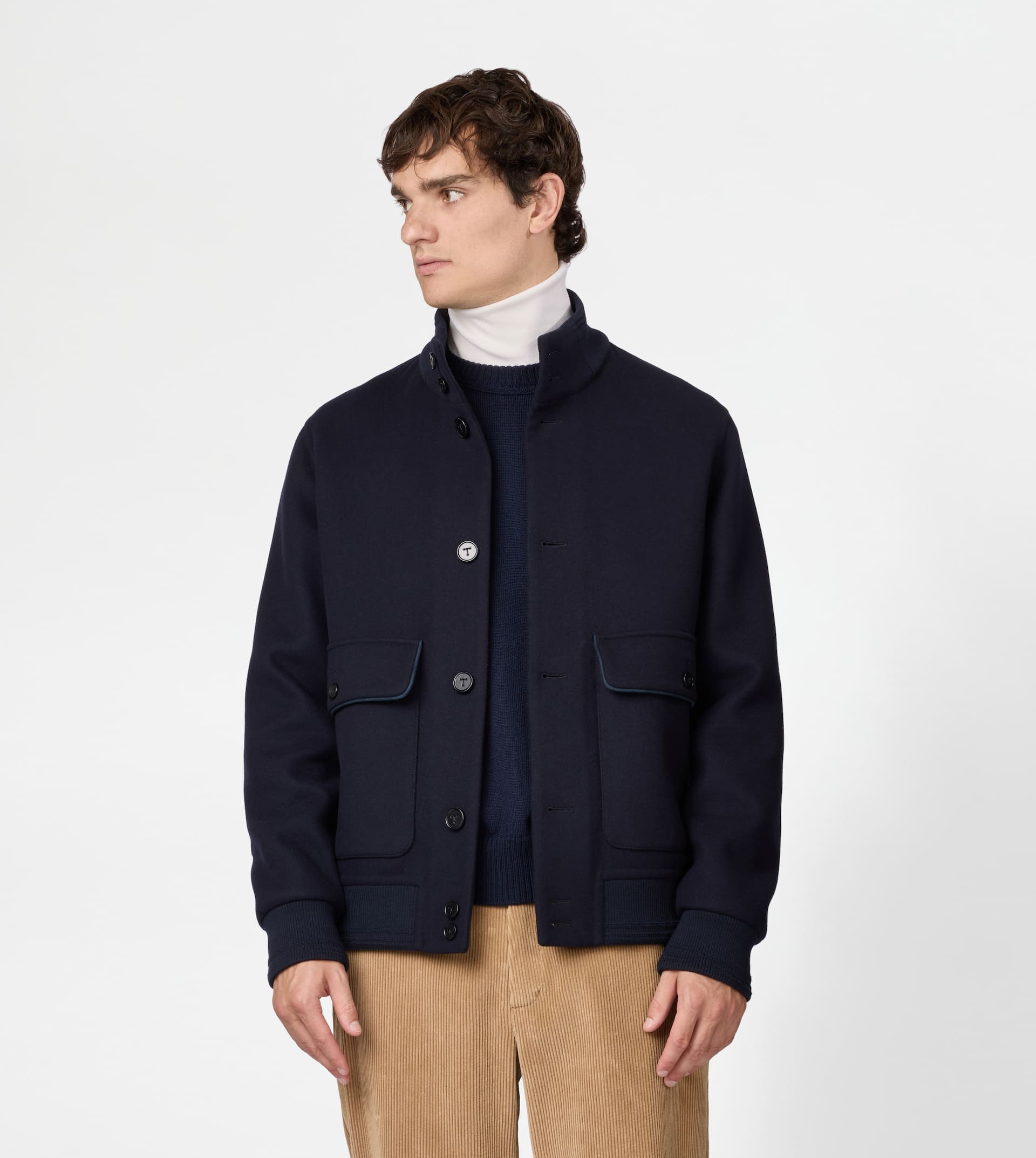 BOMBER JACKET IN WOOL DOUBLE FABRIC - BLUE - 3