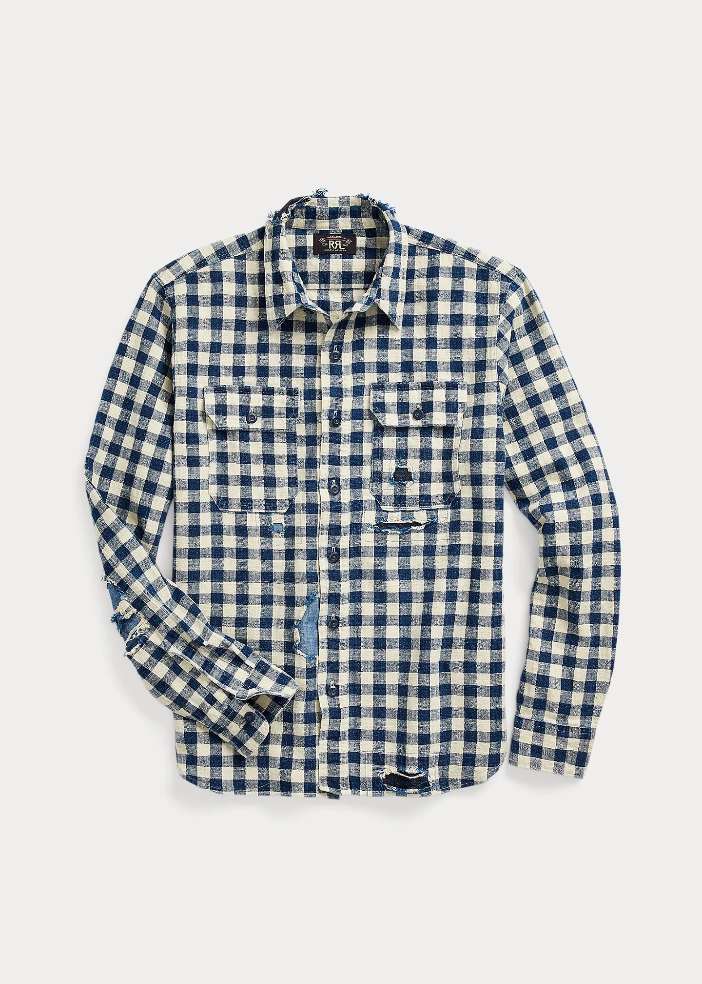 Indigo Checked Linen-Cotton Workshirt - 1