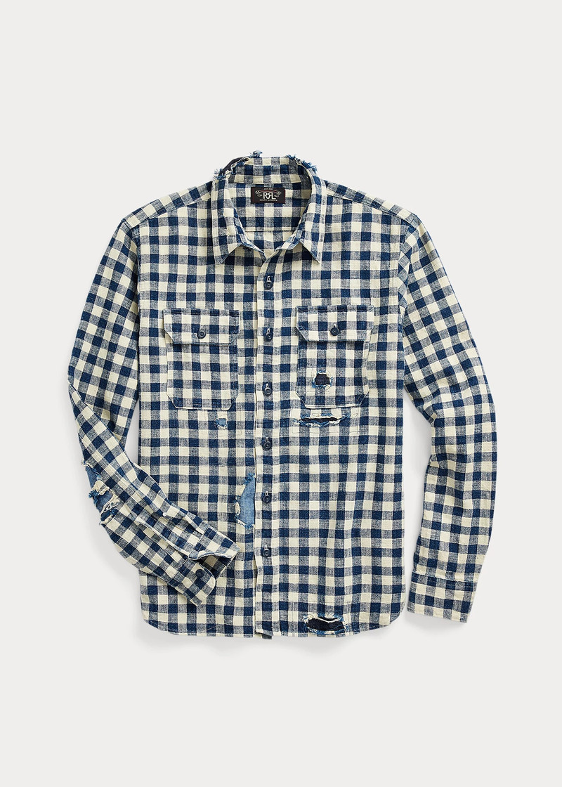 Indigo Checked Linen-Cotton Workshirt 1