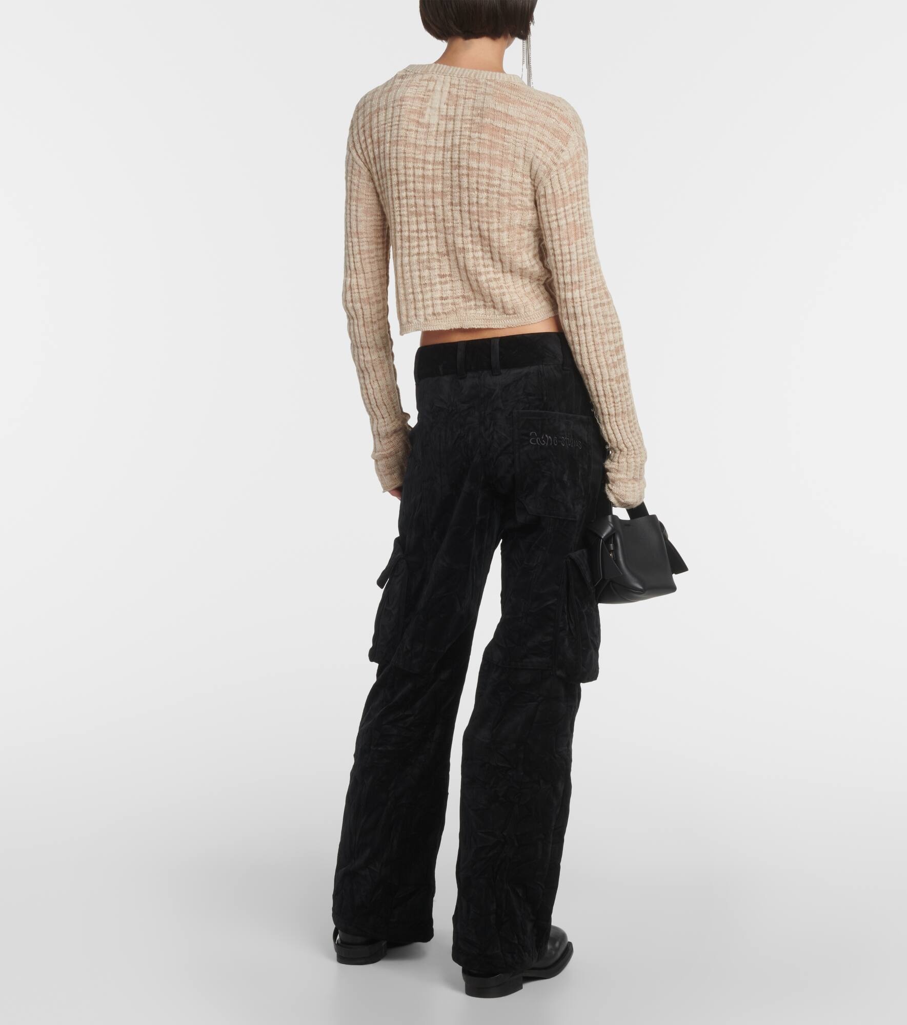 Mid-rise velvet cargo pants - 3