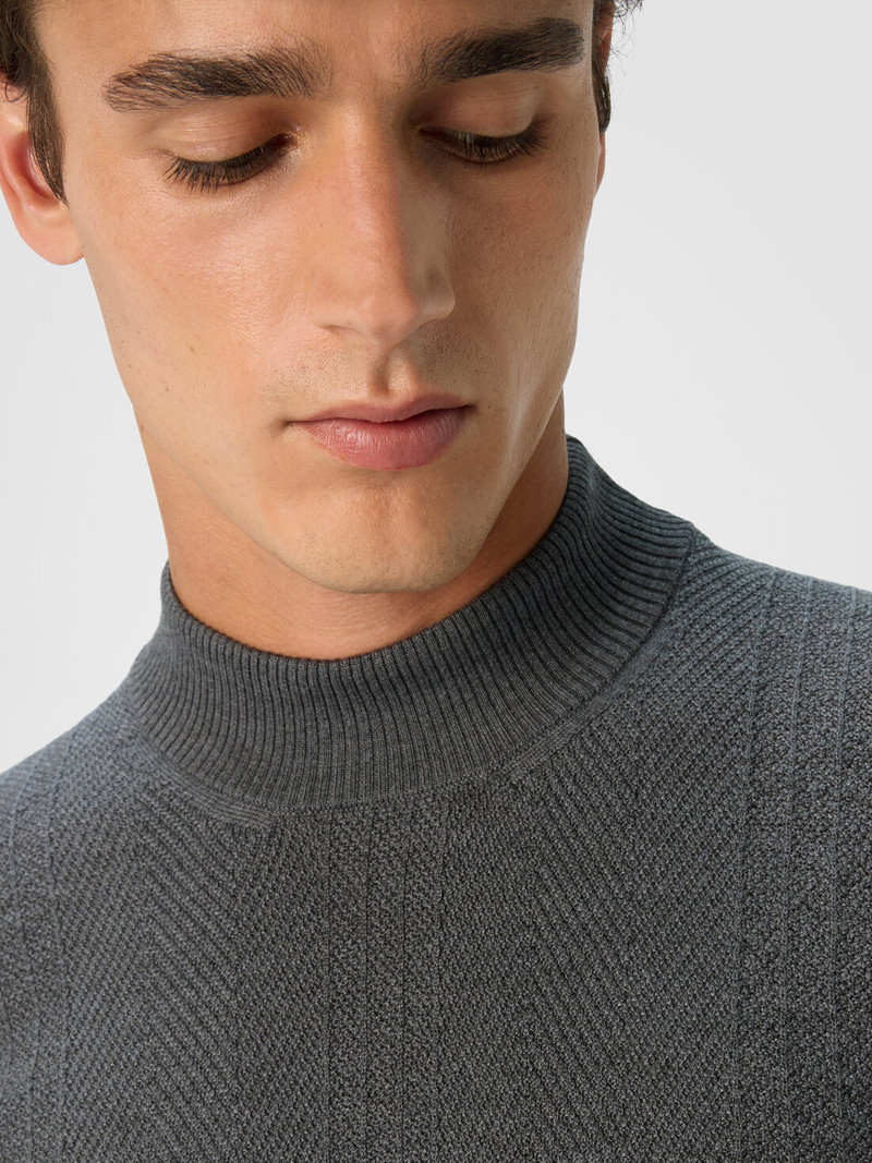 High-Neck Sweater with Tone-on-Tone Chevron Pattern 5