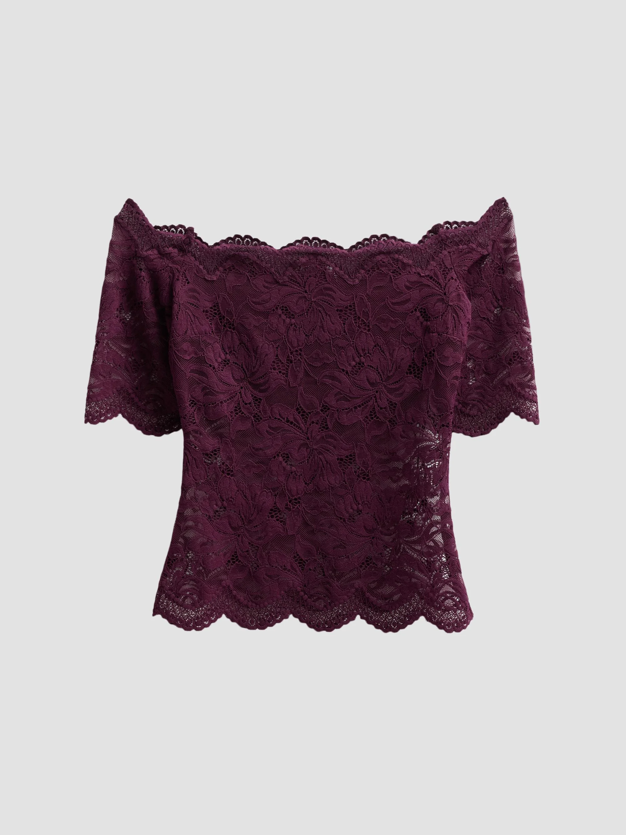 Women's Lace Off-the-Shoulder Top - Magenta Purple - 1