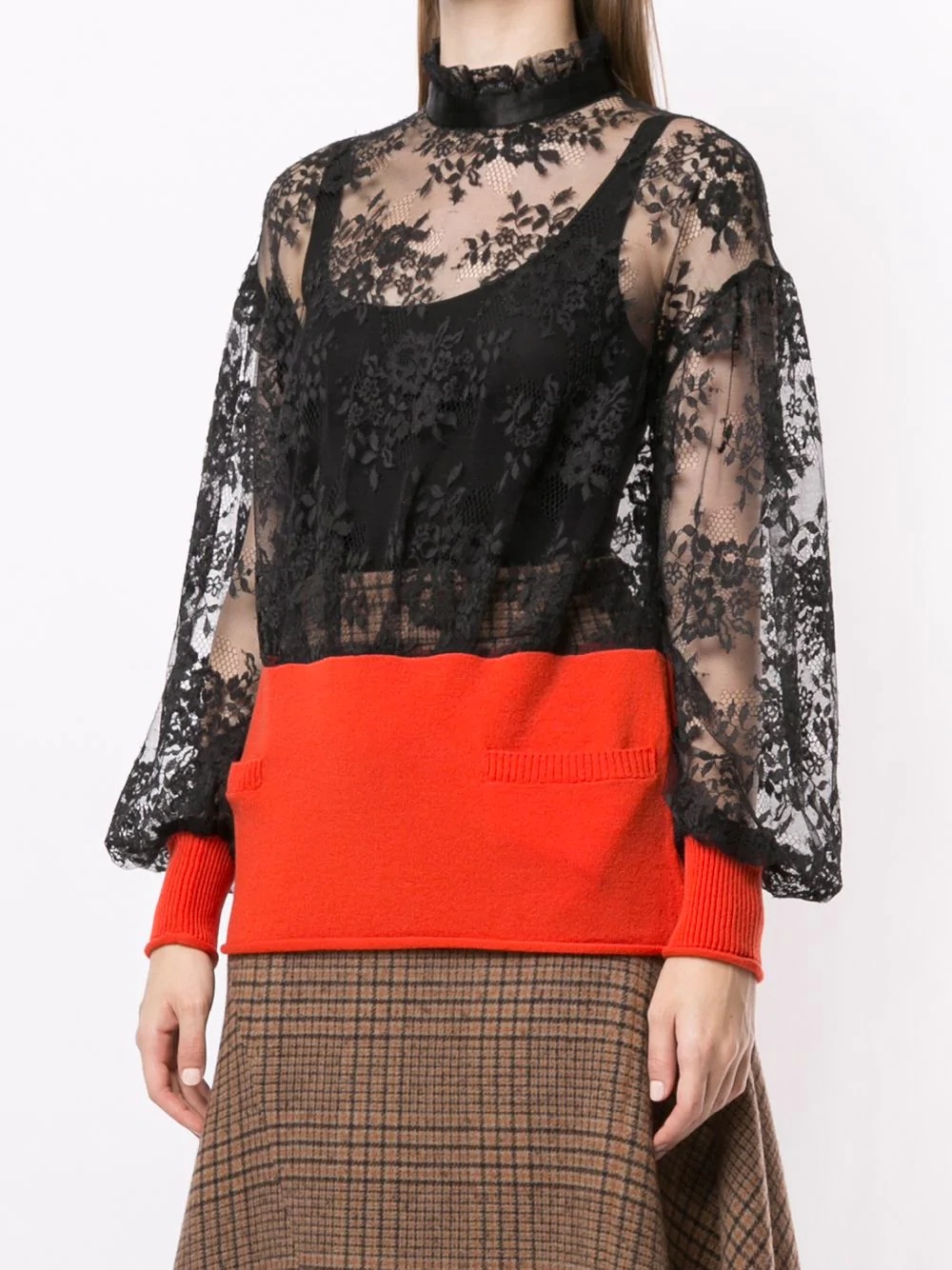 knit-panel lace top - 3