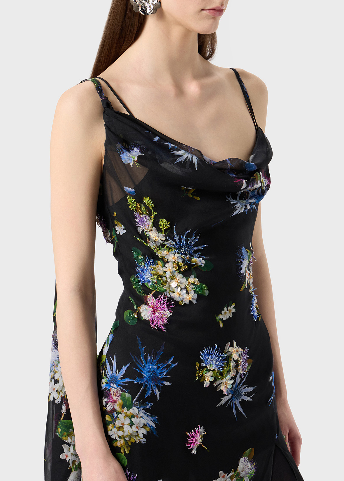 SILK CHIFFON DRESS WITH EMBROIDERED PRINT - 5