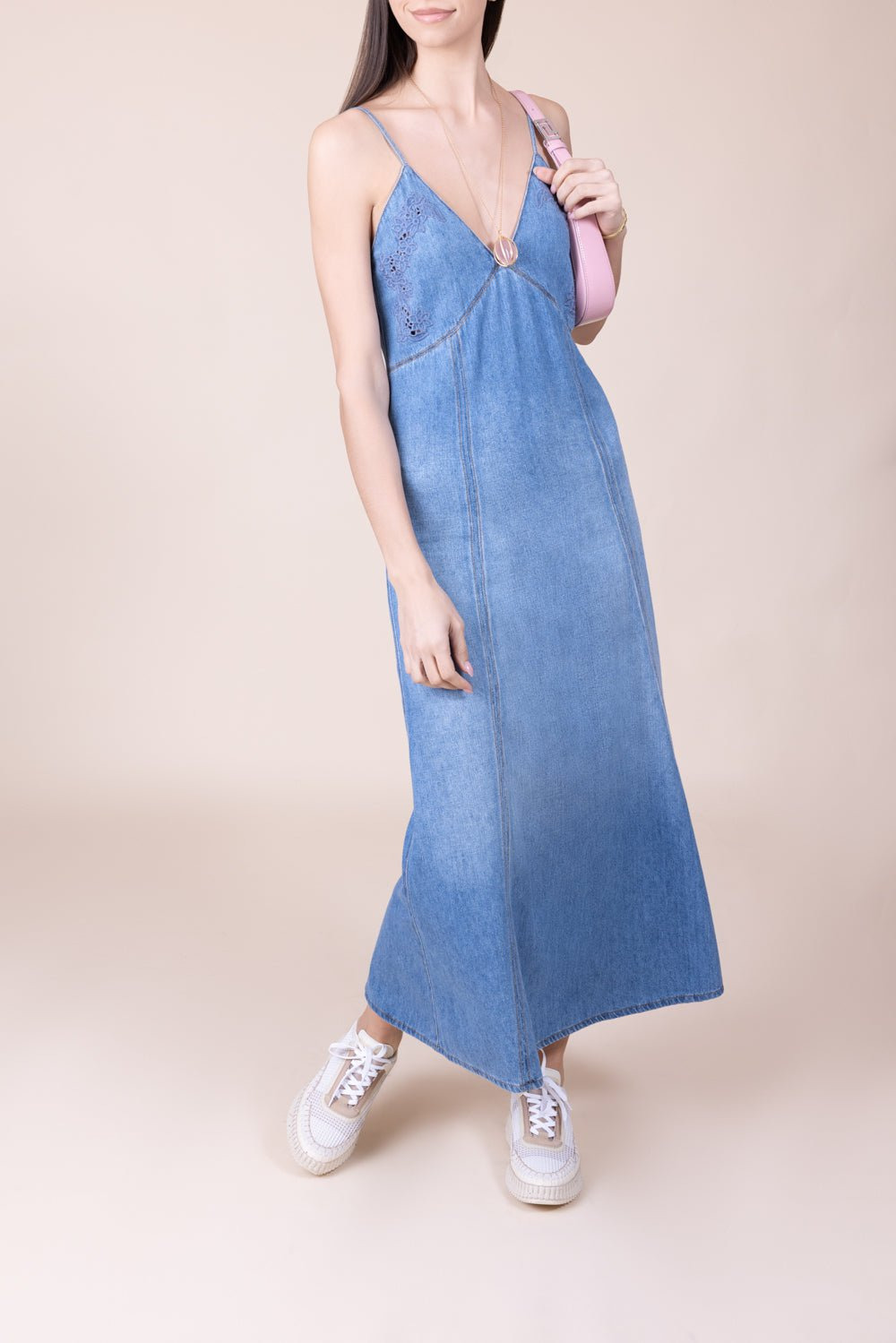 Long Flare Denim Dress - 3