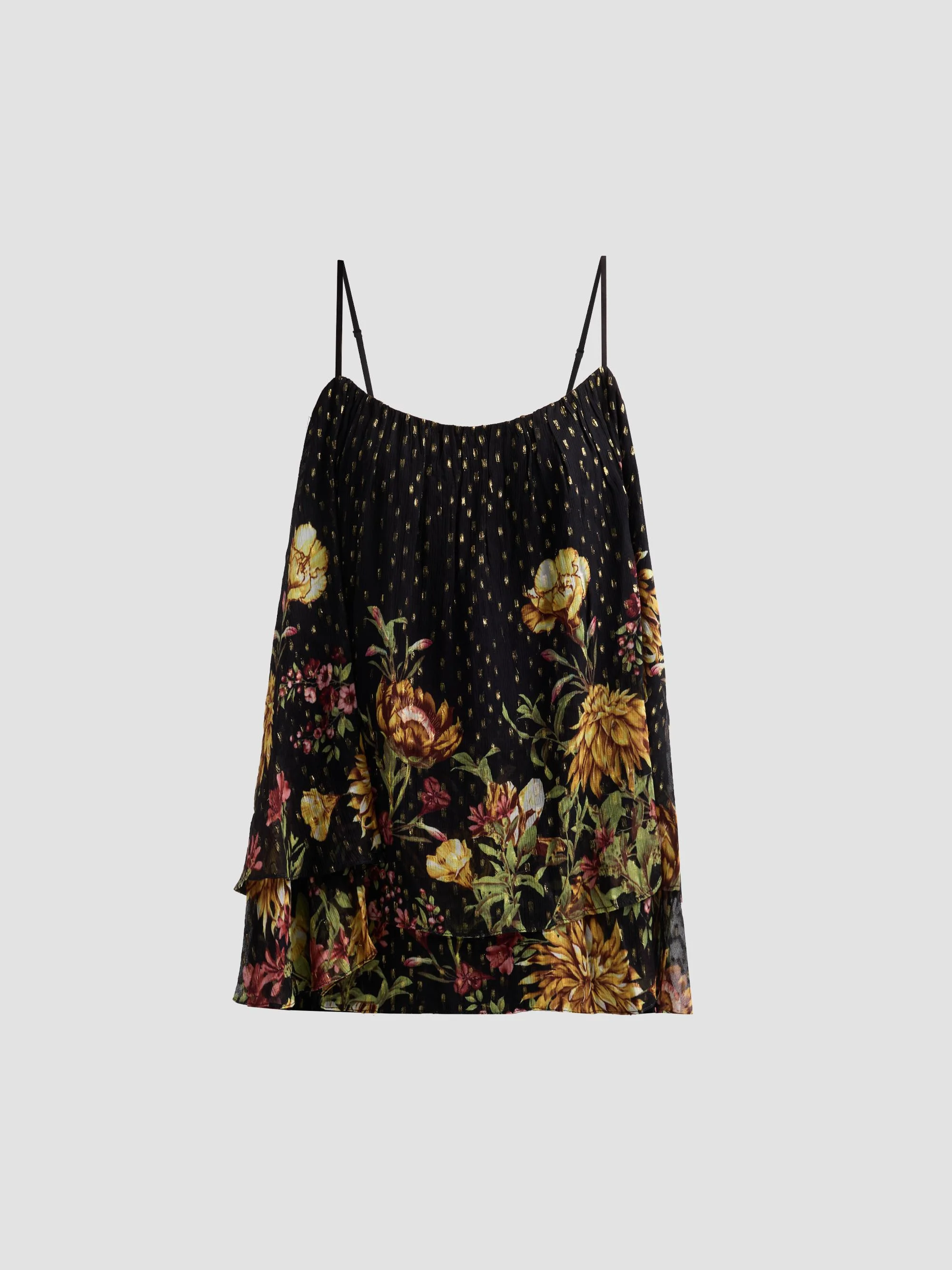 Women's Floral Flared Top - Black - 1